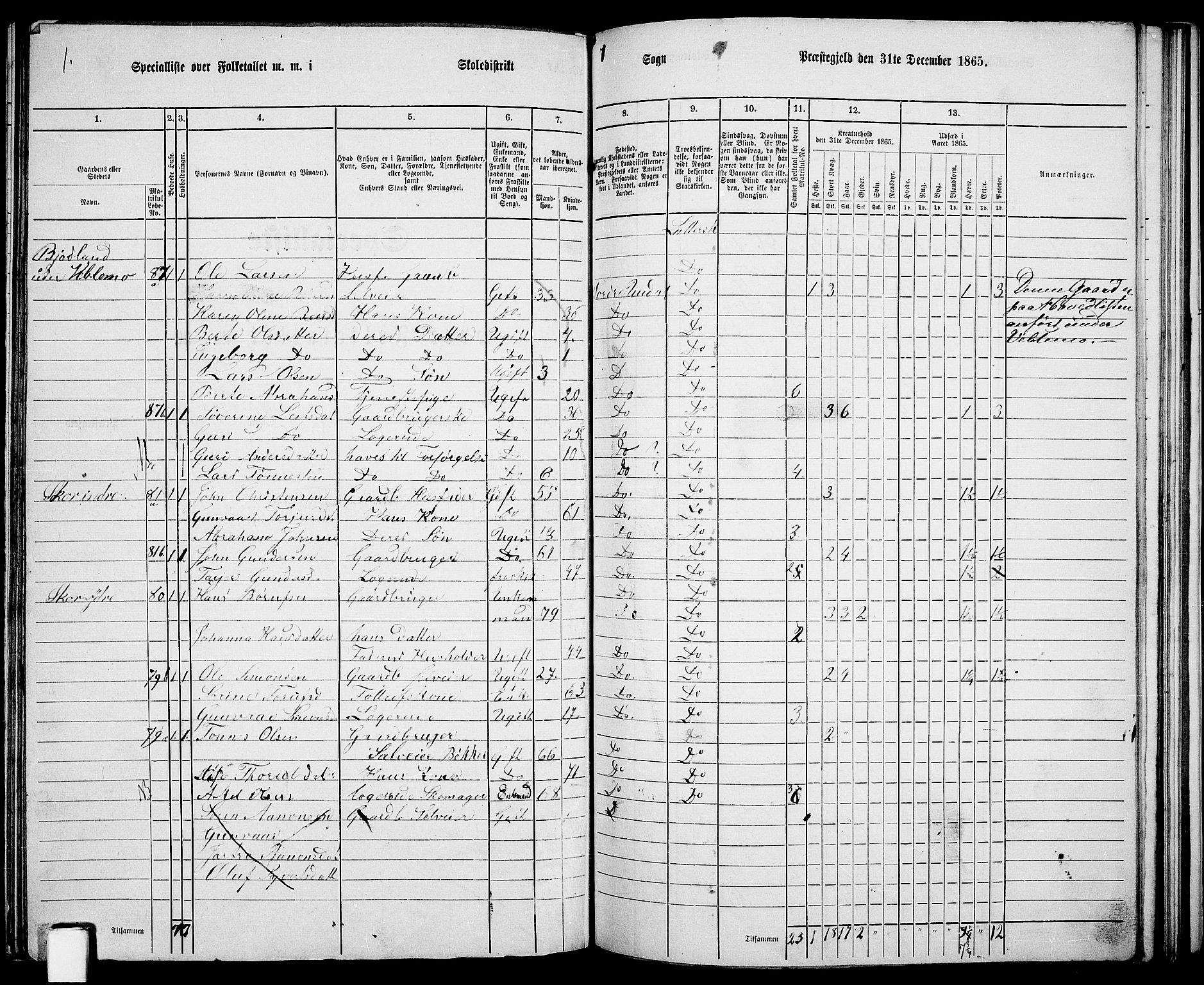 RA, 1865 census for Nord-Audnedal, 1865, p. 70