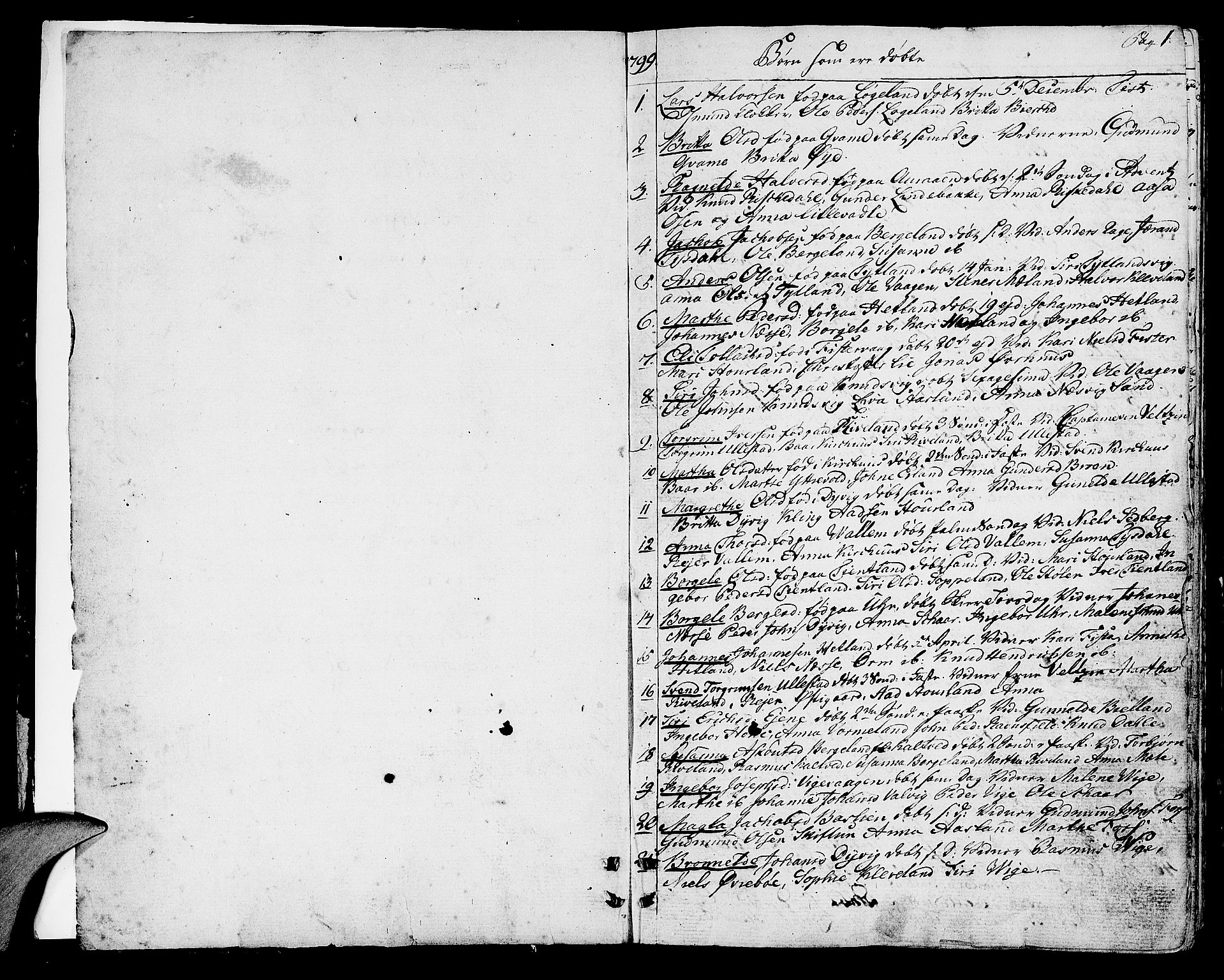 Hjelmeland sokneprestkontor, AV/SAST-A-101843/01/IV/L0002: Parish register (official) no. A 2, 1799-1816, p. 1