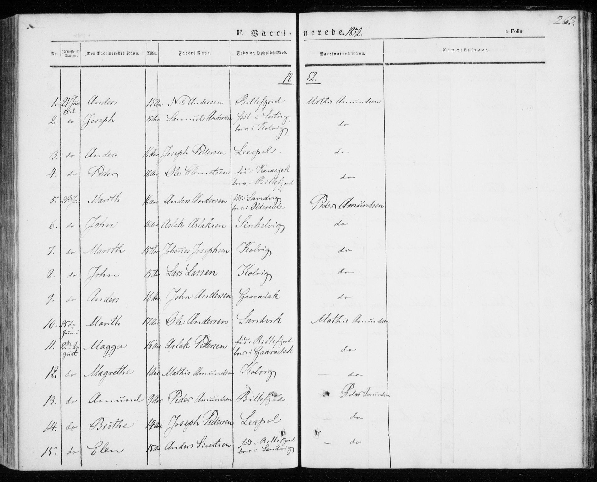 Kistrand/Porsanger sokneprestembete, SATØ/S-1351/H/Ha/L0004.kirke: Parish register (official) no. 4, 1843-1860, p. 263