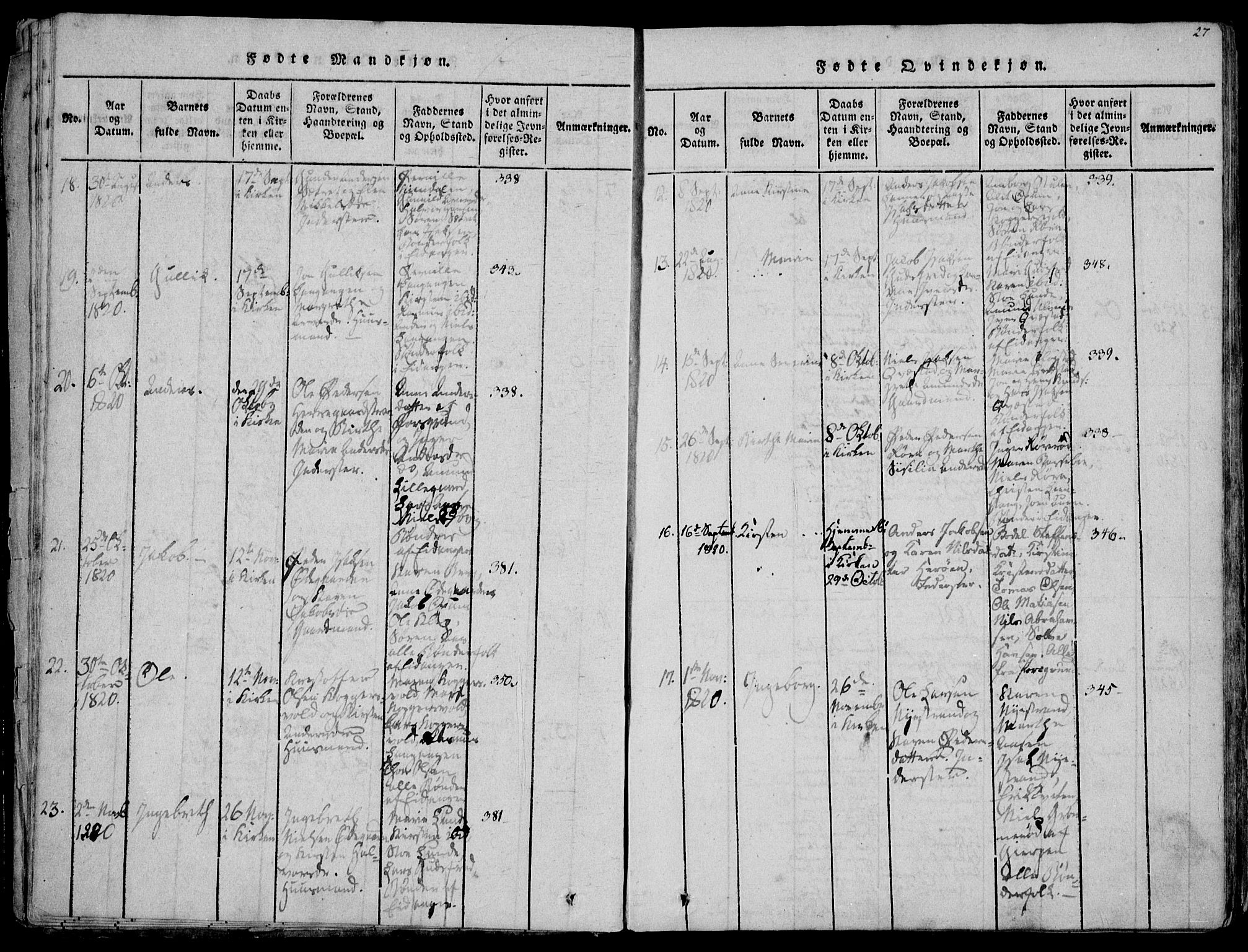 Eidanger kirkebøker, AV/SAKO-A-261/F/Fa/L0007: Parish register (official) no. 7, 1814-1831, p. 27