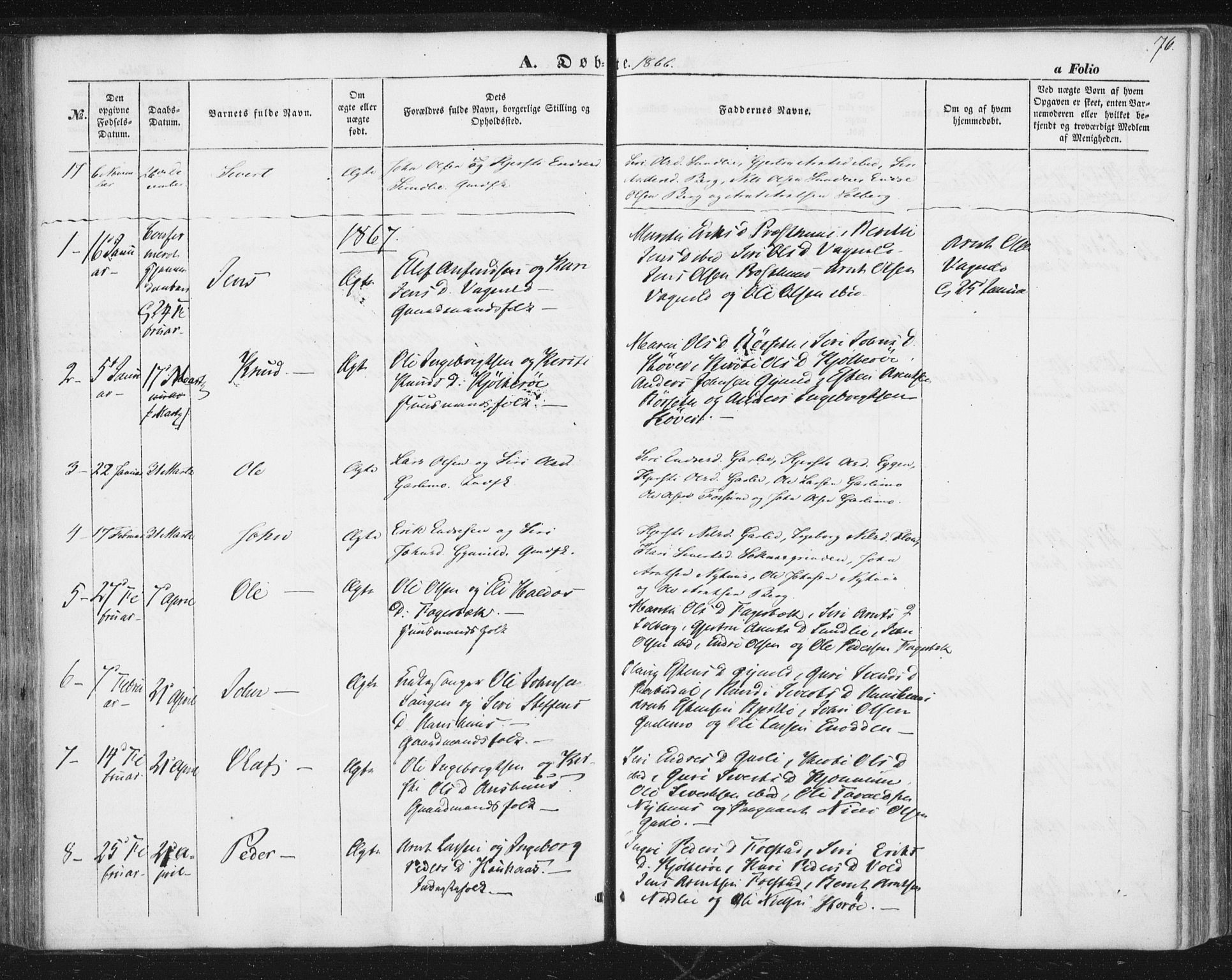 Ministerialprotokoller, klokkerbøker og fødselsregistre - Sør-Trøndelag, SAT/A-1456/689/L1038: Parish register (official) no. 689A03, 1848-1872, p. 76