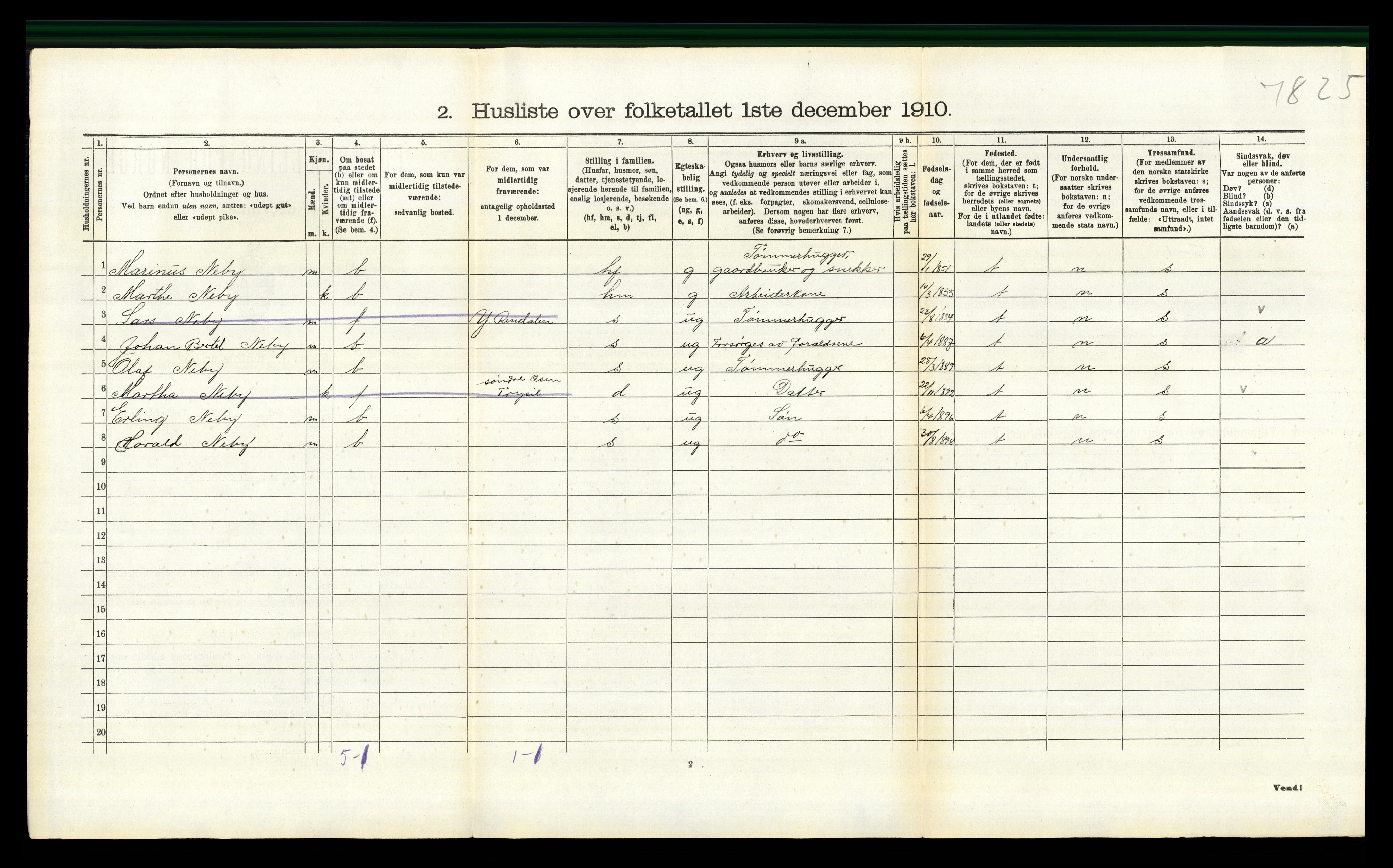 RA, 1910 census for Trysil, 1910, p. 1336
