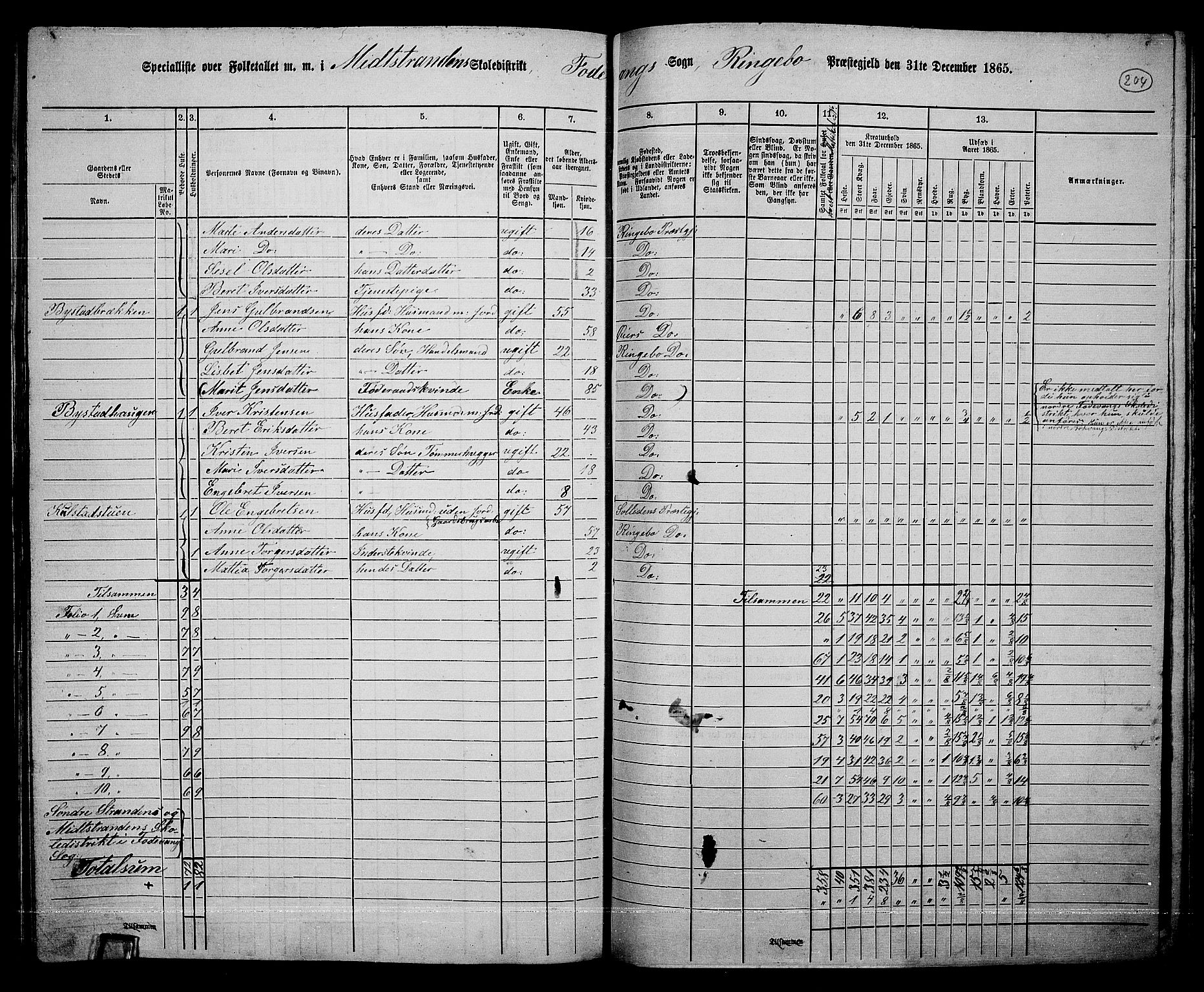 RA, 1865 census for Ringebu, 1865, p. 177