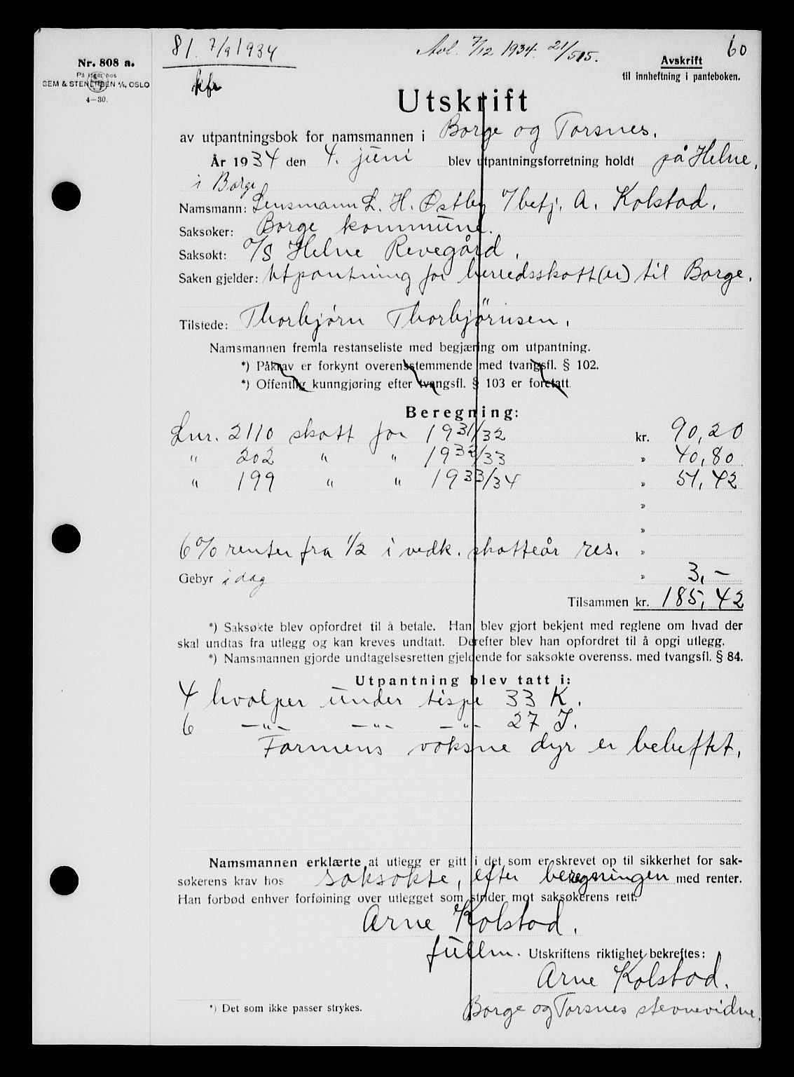 Tune sorenskriveri, AV/SAO-A-10470/G/Gb/Gbb/L0004: Mortgage book no. II 20-24, 1933-1935, Deed date: 07.09.1934