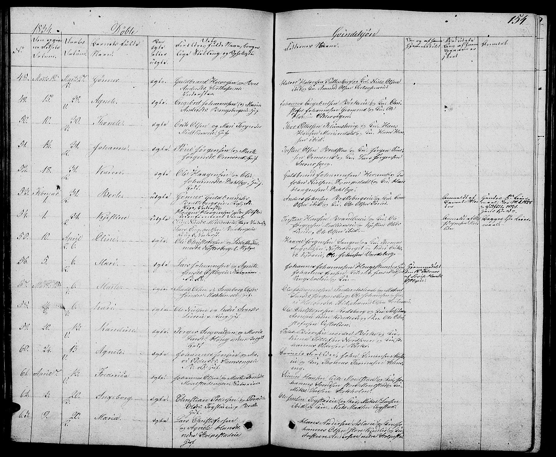 Ringsaker prestekontor, AV/SAH-PREST-014/L/La/L0004: Parish register (copy) no. 4, 1827-1838, p. 154