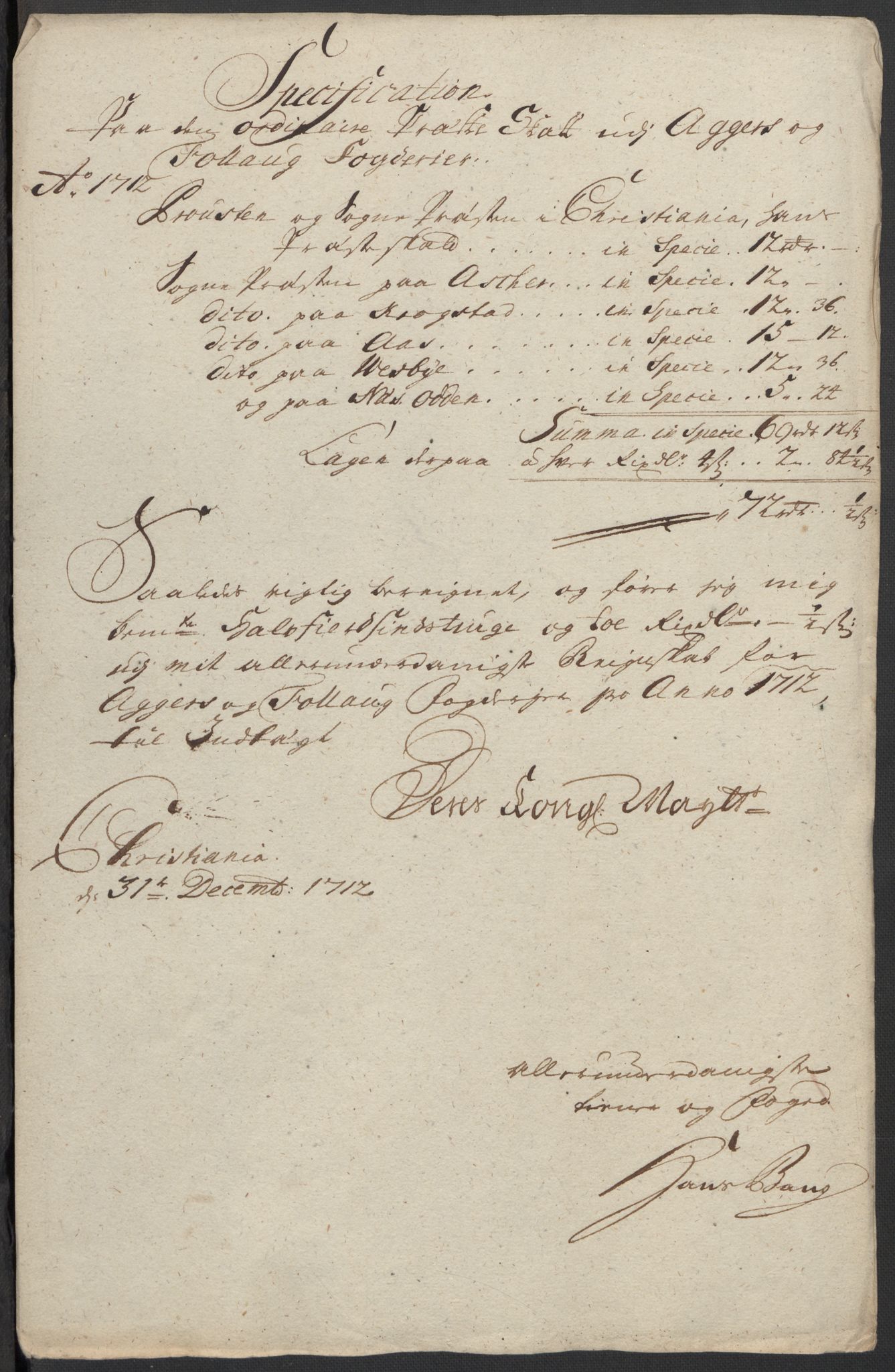 Rentekammeret inntil 1814, Reviderte regnskaper, Fogderegnskap, RA/EA-4092/R10/L0450: Fogderegnskap Aker og Follo, 1712, p. 78