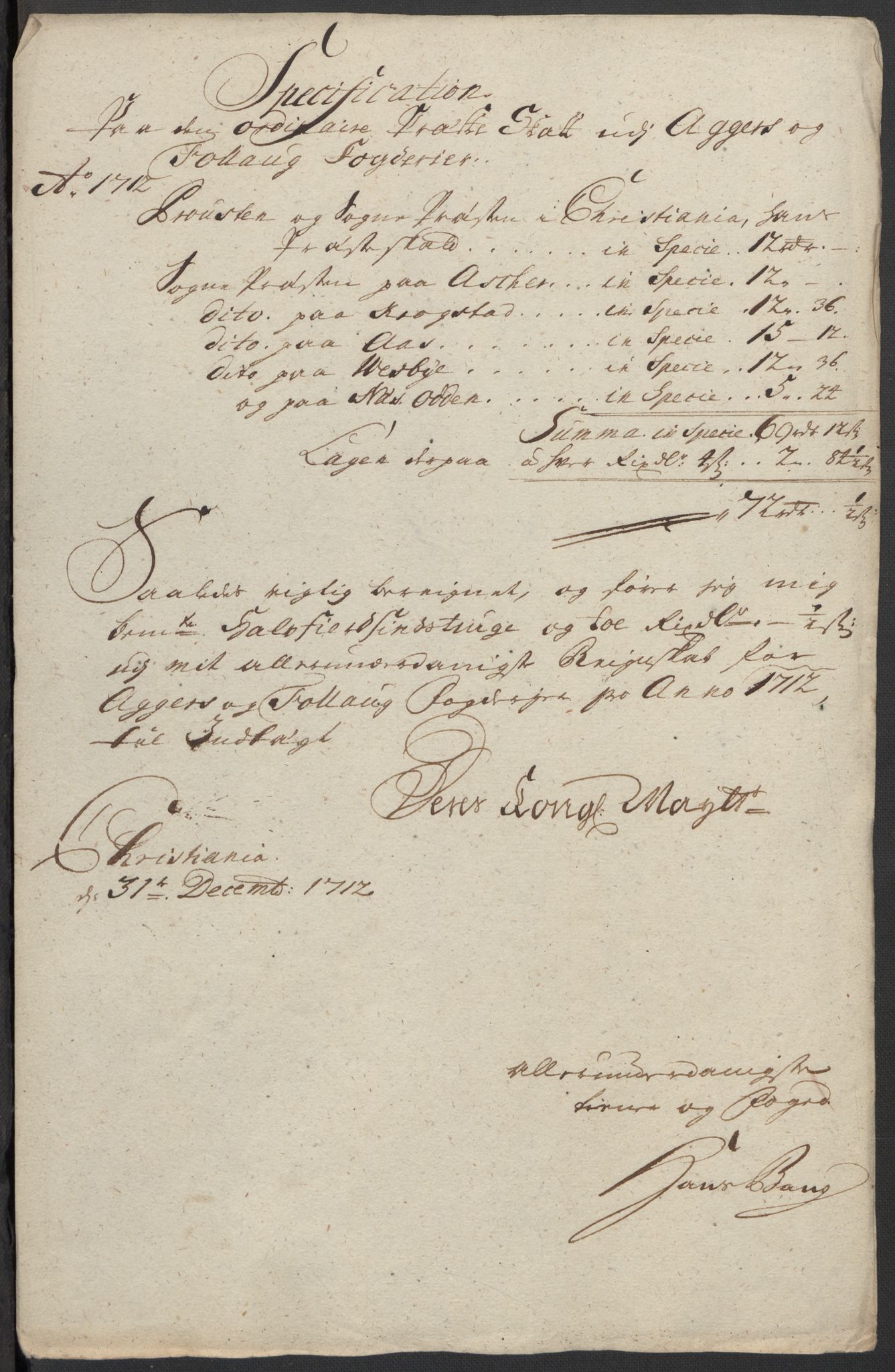 Rentekammeret inntil 1814, Reviderte regnskaper, Fogderegnskap, AV/RA-EA-4092/R10/L0450: Fogderegnskap Aker og Follo, 1712, p. 78