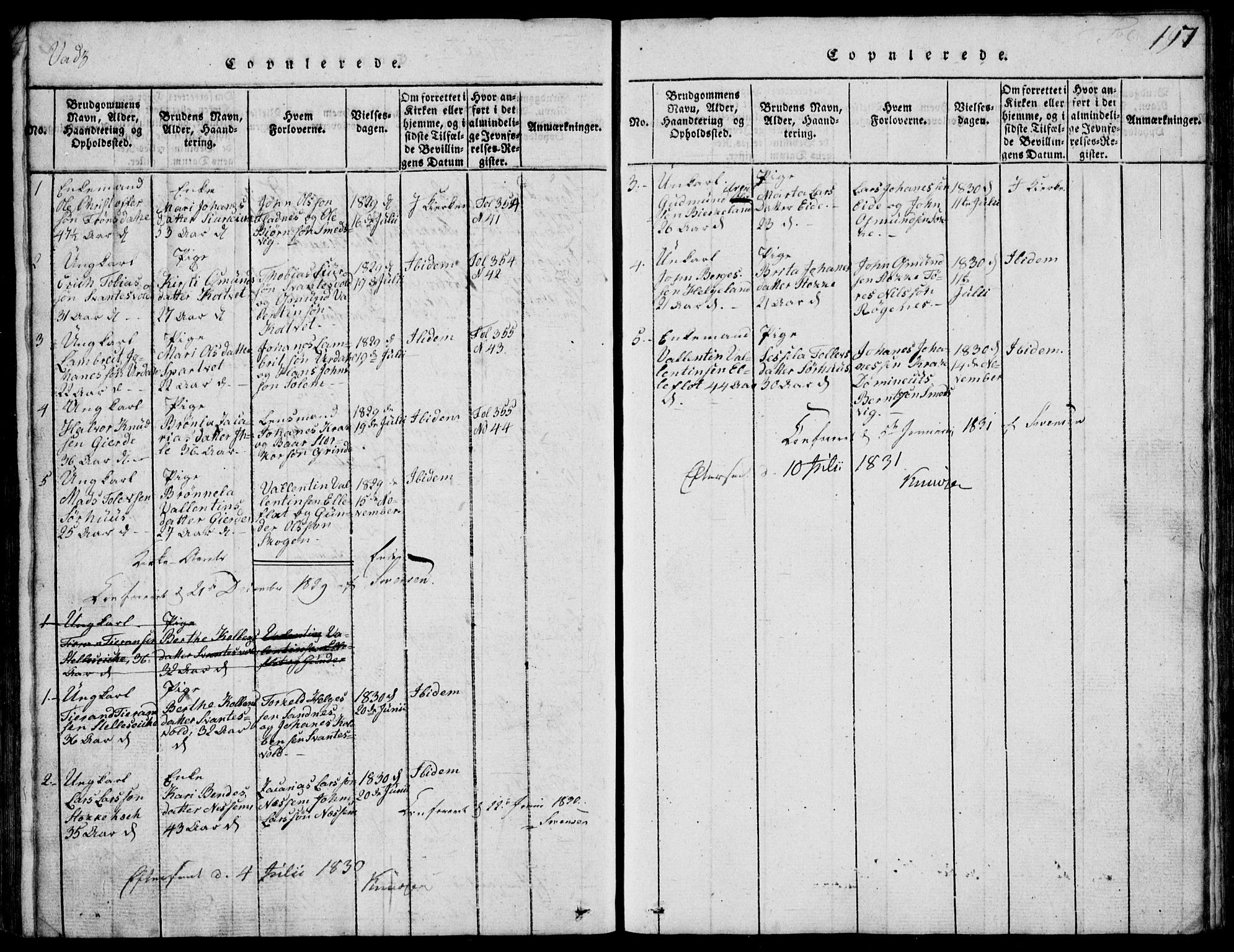 Skjold sokneprestkontor, AV/SAST-A-101847/H/Ha/Hab/L0002: Parish register (copy) no. B 2 /2, 1815-1830, p. 197