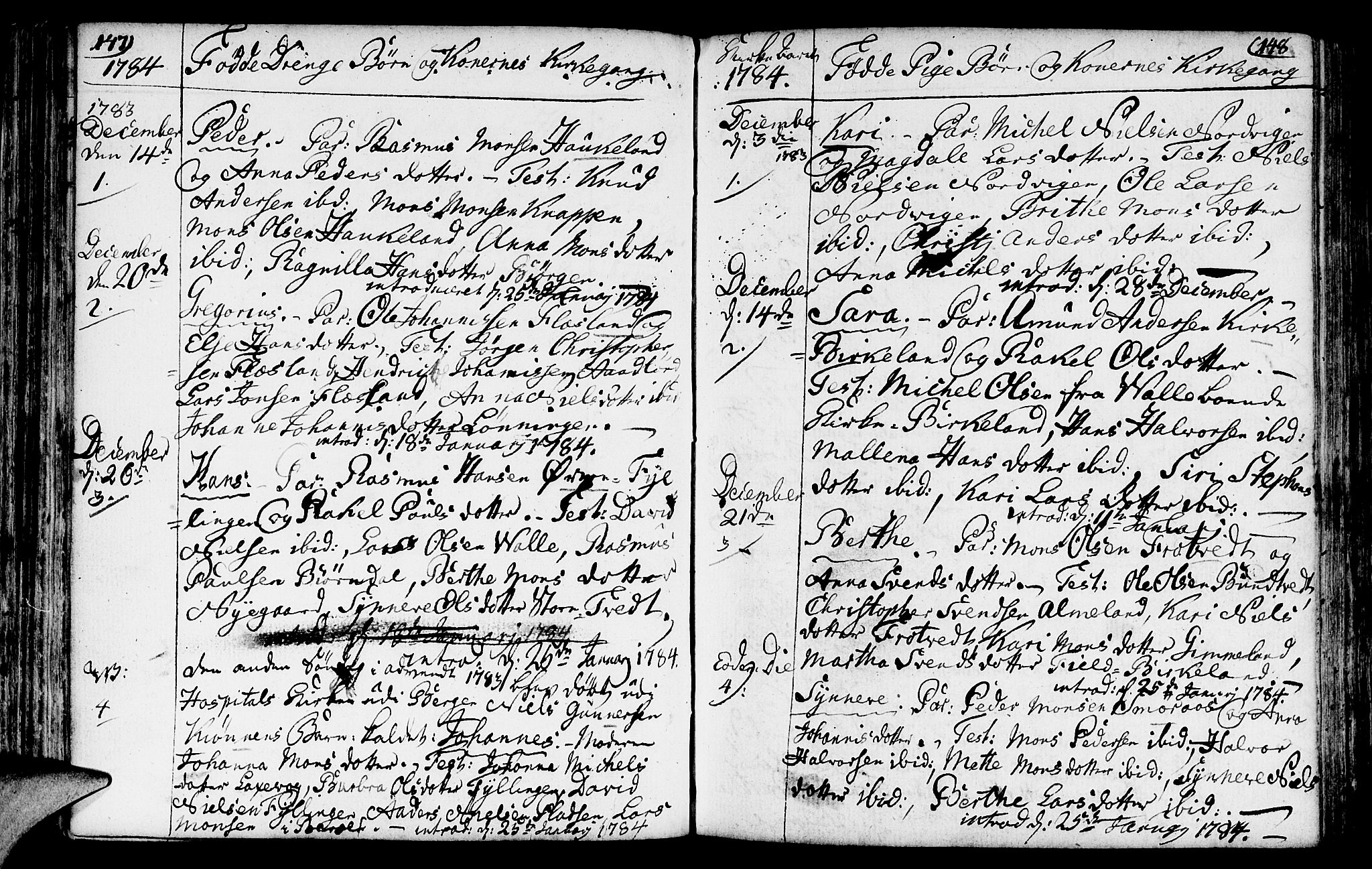 Fana Sokneprestembete, SAB/A-75101/H/Haa/Haaa/L0005: Parish register (official) no. A 5, 1773-1799, p. 147-148