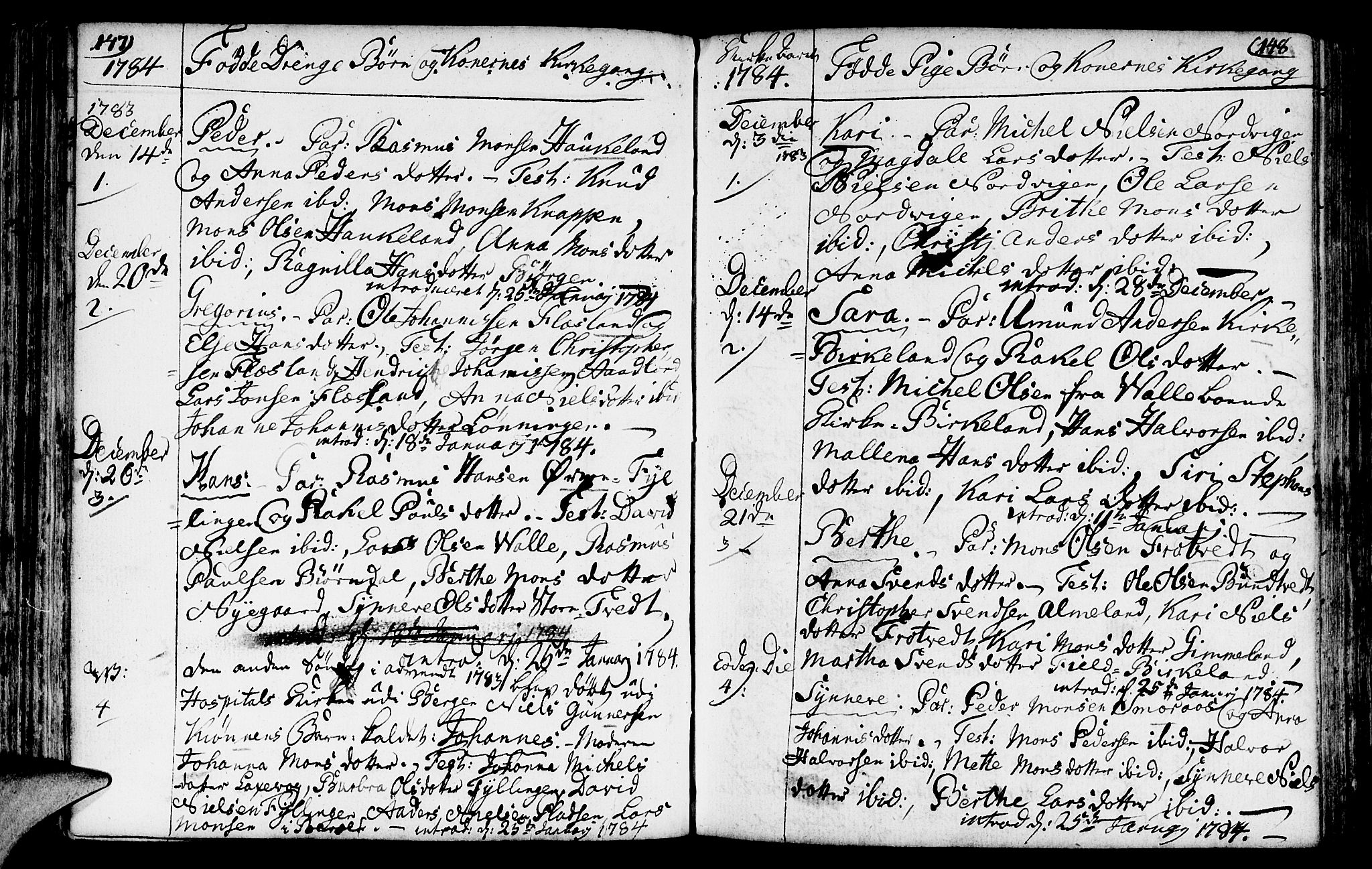 Fana Sokneprestembete, AV/SAB-A-75101/H/Haa/Haaa/L0005: Parish register (official) no. A 5, 1773-1799, p. 147-148