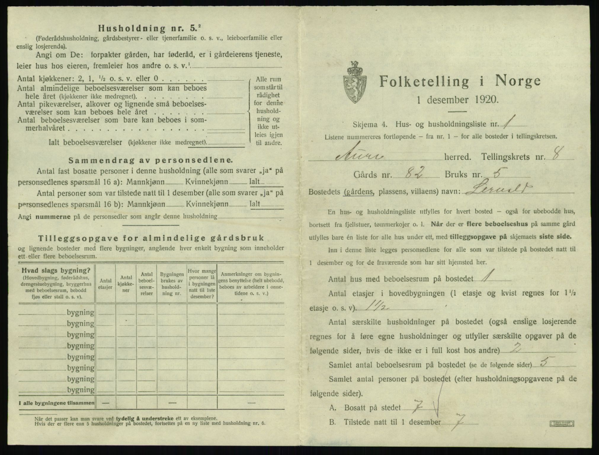 SAT, 1920 census for Aure, 1920, p. 442