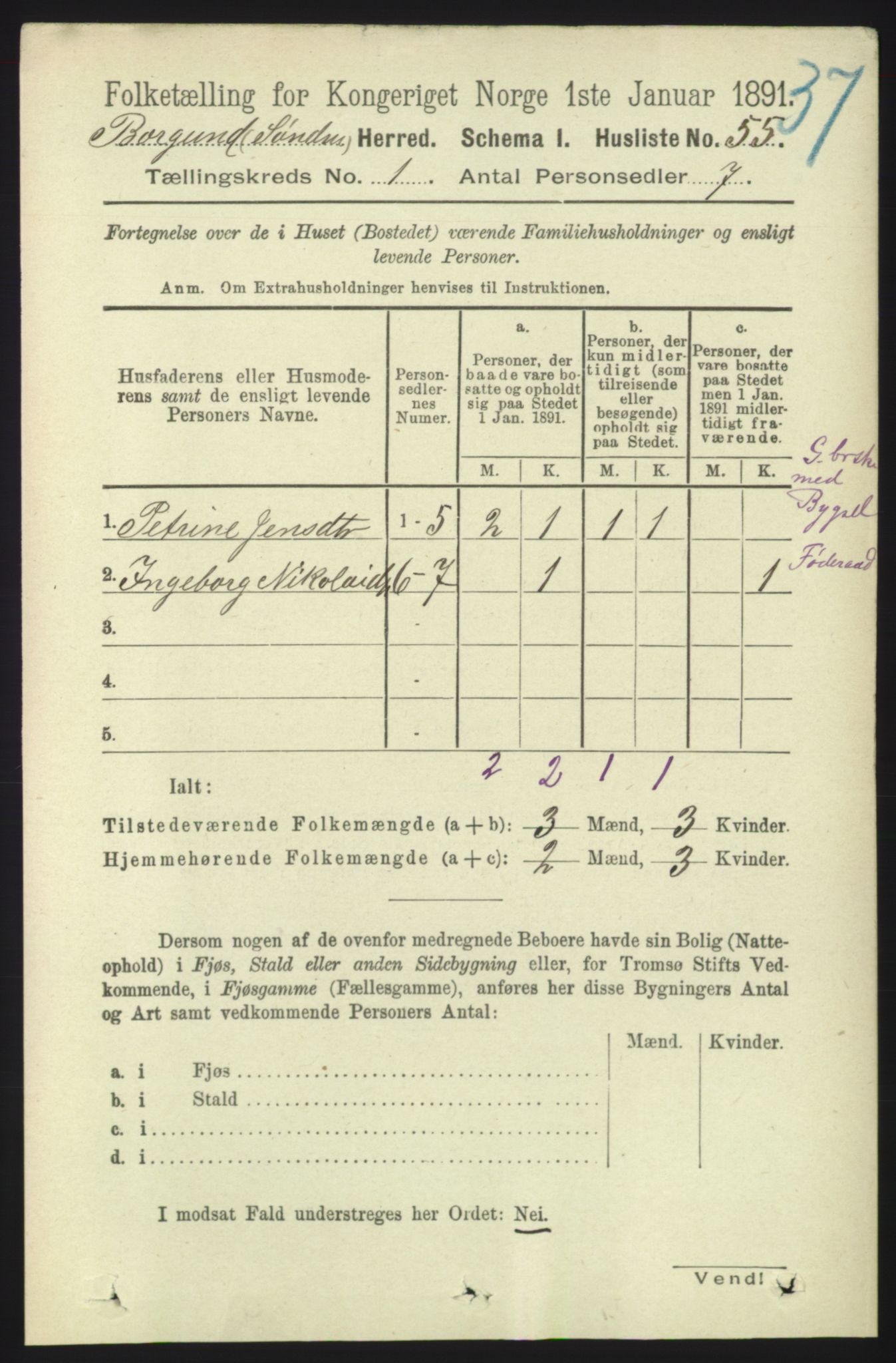 RA, 1891 census for 1531 Borgund, 1891, p. 115