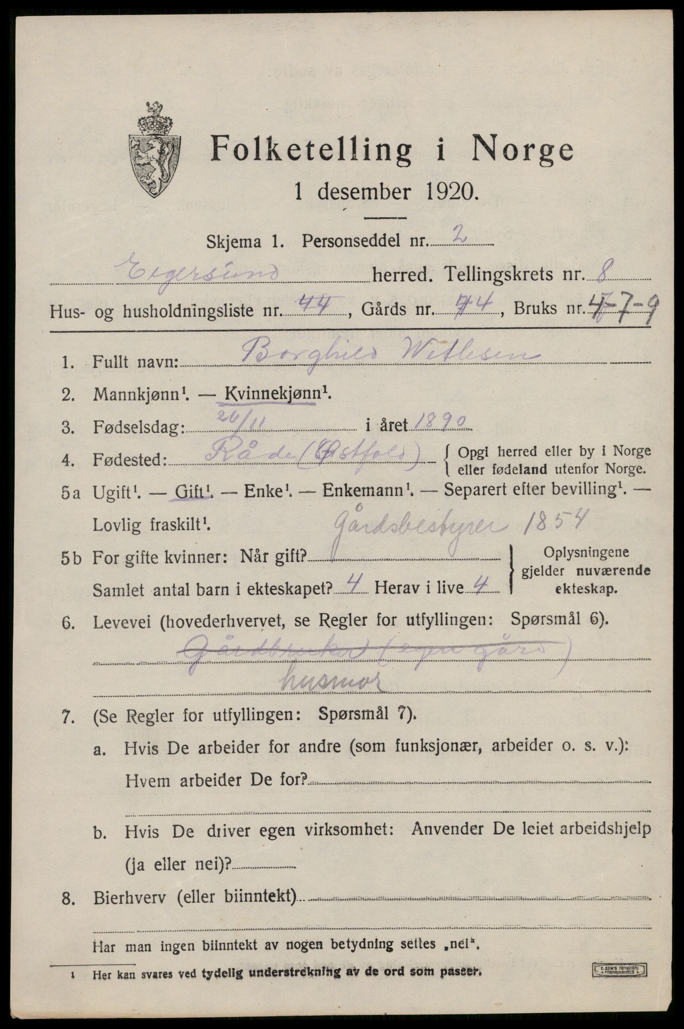 SAST, 1920 census for Eigersund, 1920, p. 5053