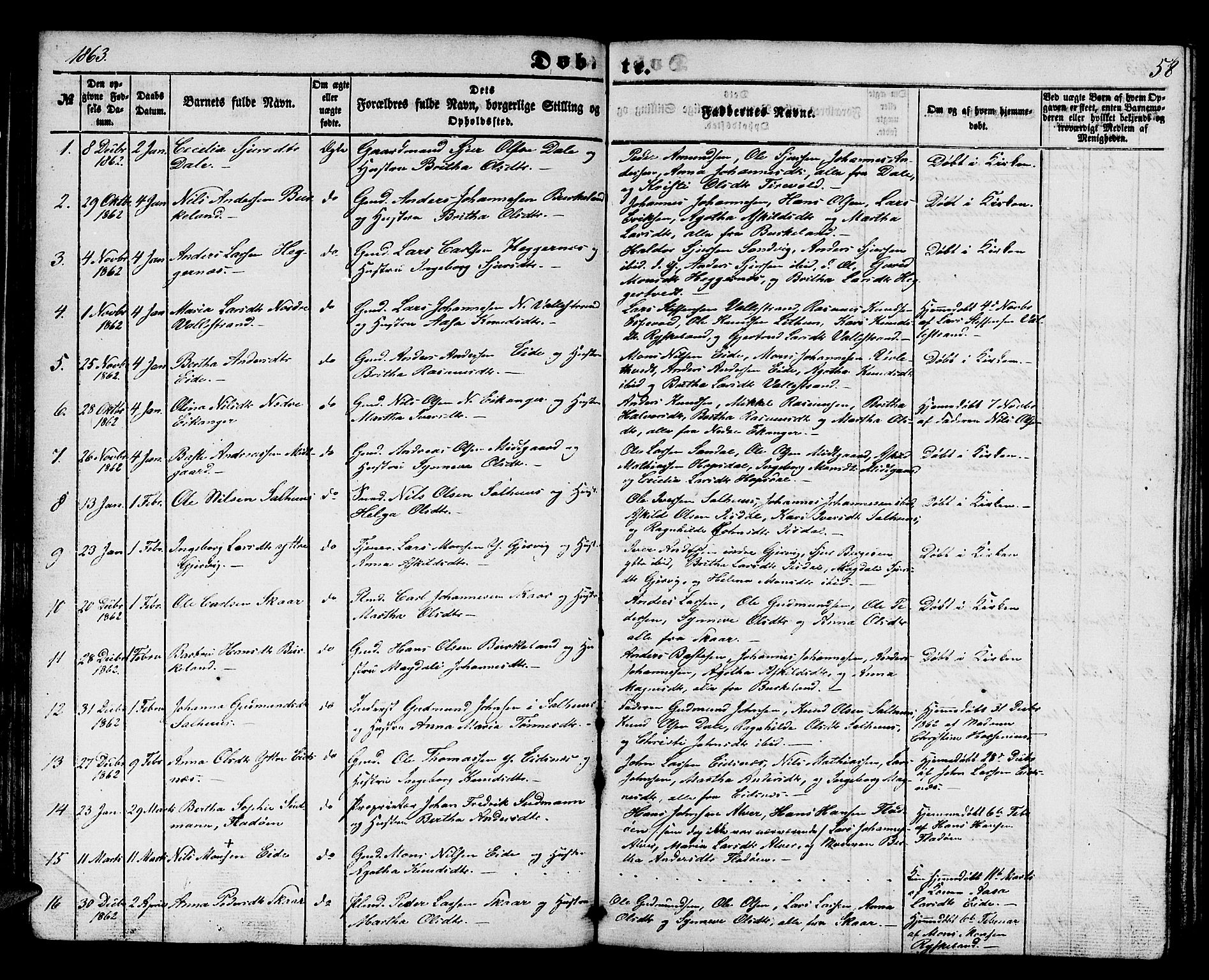 Hamre sokneprestembete, SAB/A-75501/H/Ha/Hab: Parish register (copy) no. B 1, 1852-1863, p. 58
