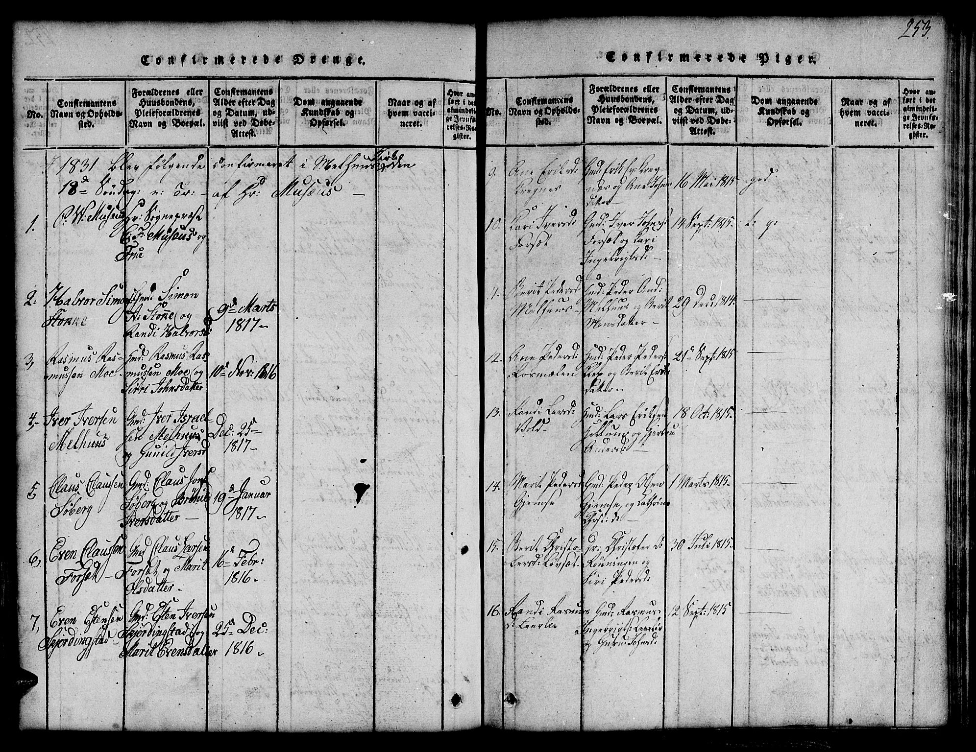 Ministerialprotokoller, klokkerbøker og fødselsregistre - Sør-Trøndelag, SAT/A-1456/691/L1092: Parish register (copy) no. 691C03, 1816-1852, p. 253