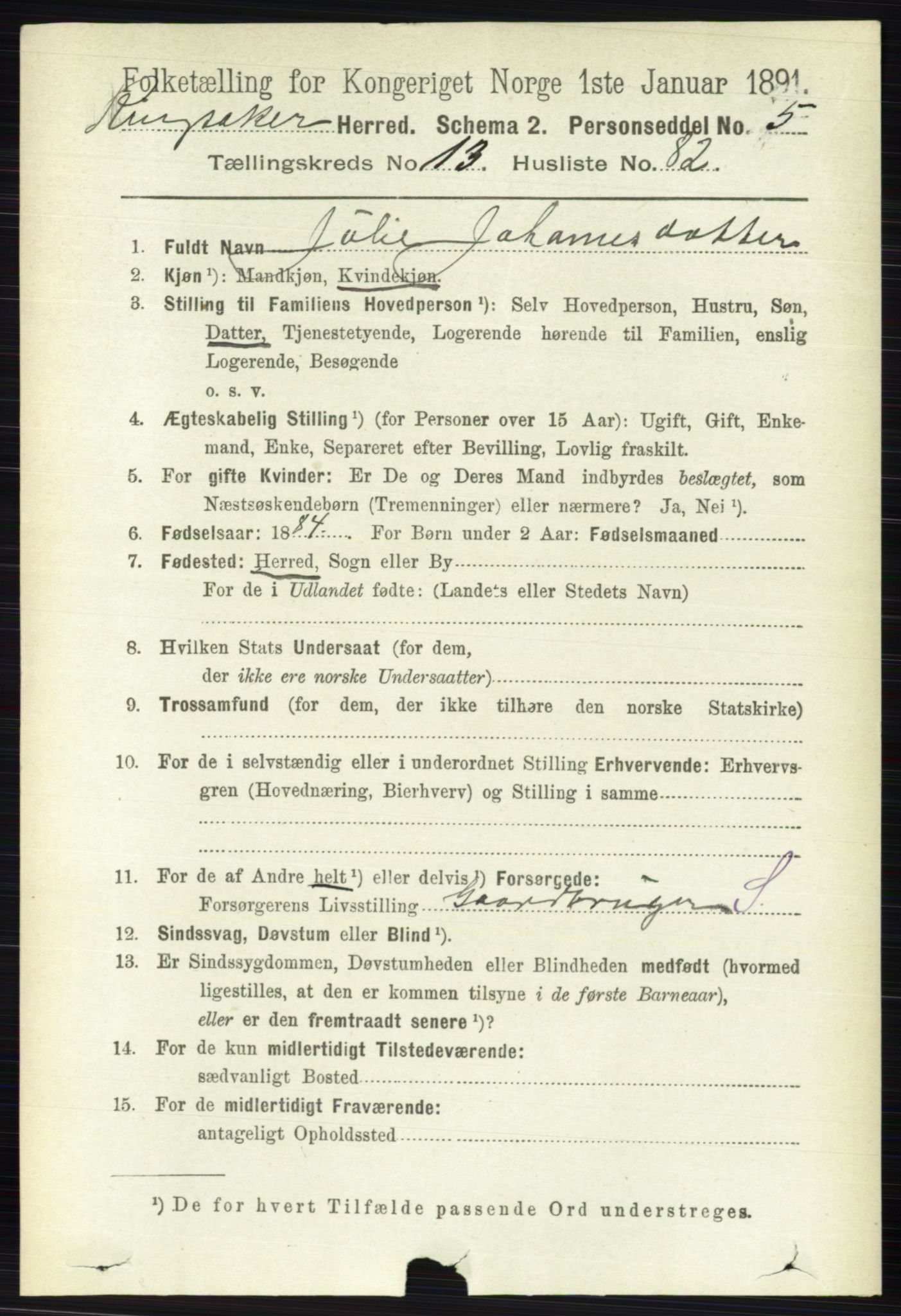 RA, 1891 census for 0412 Ringsaker, 1891, p. 7669