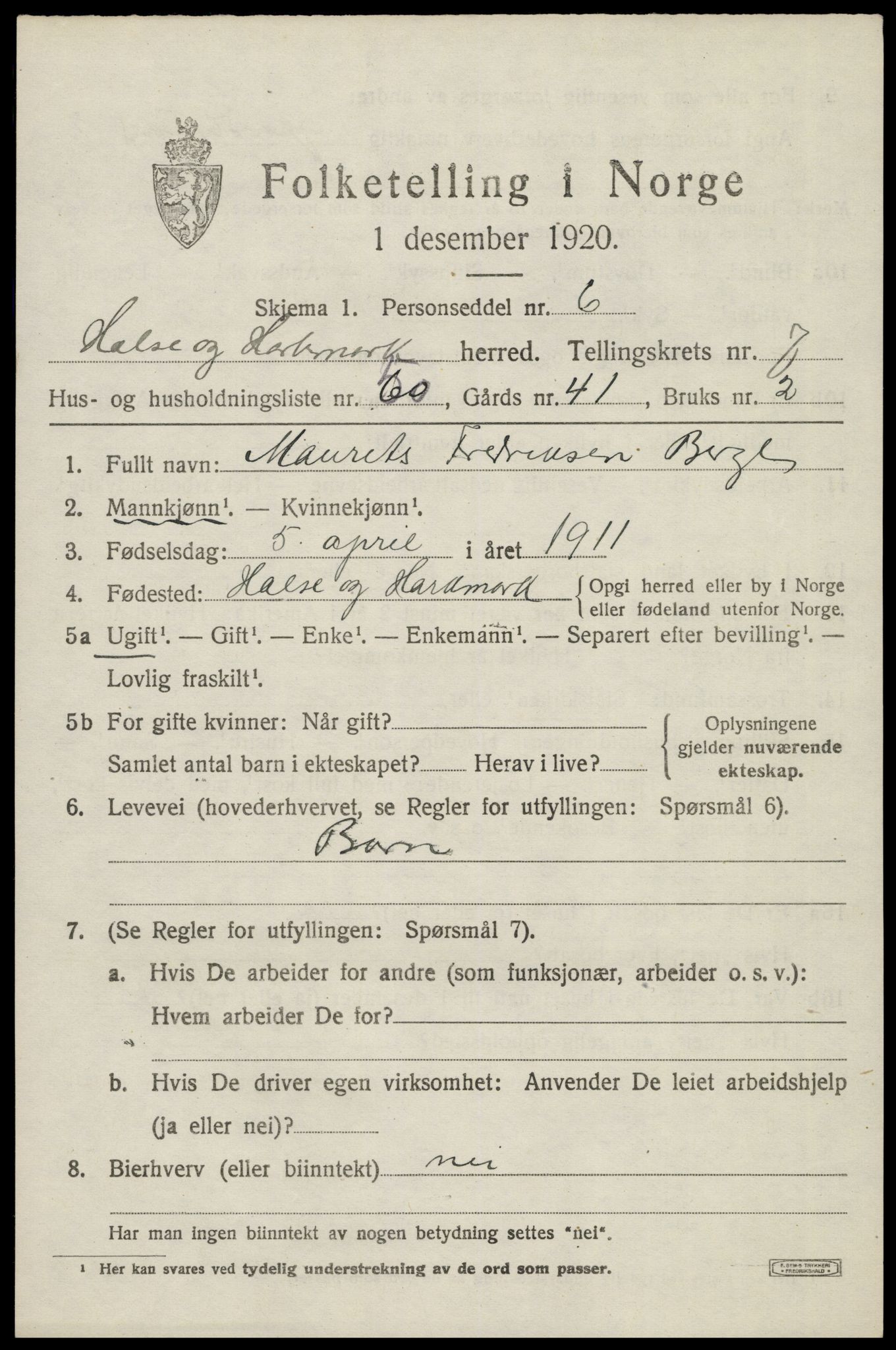 SAK, 1920 census for Halse og Harkmark, 1920, p. 4229