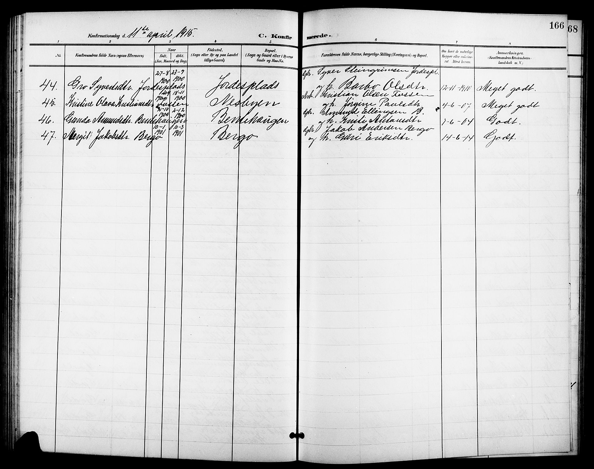 Nes kirkebøker, SAKO/A-236/G/Ga/L0004: Parish register (copy) no. I 4, 1900-1925, p. 166