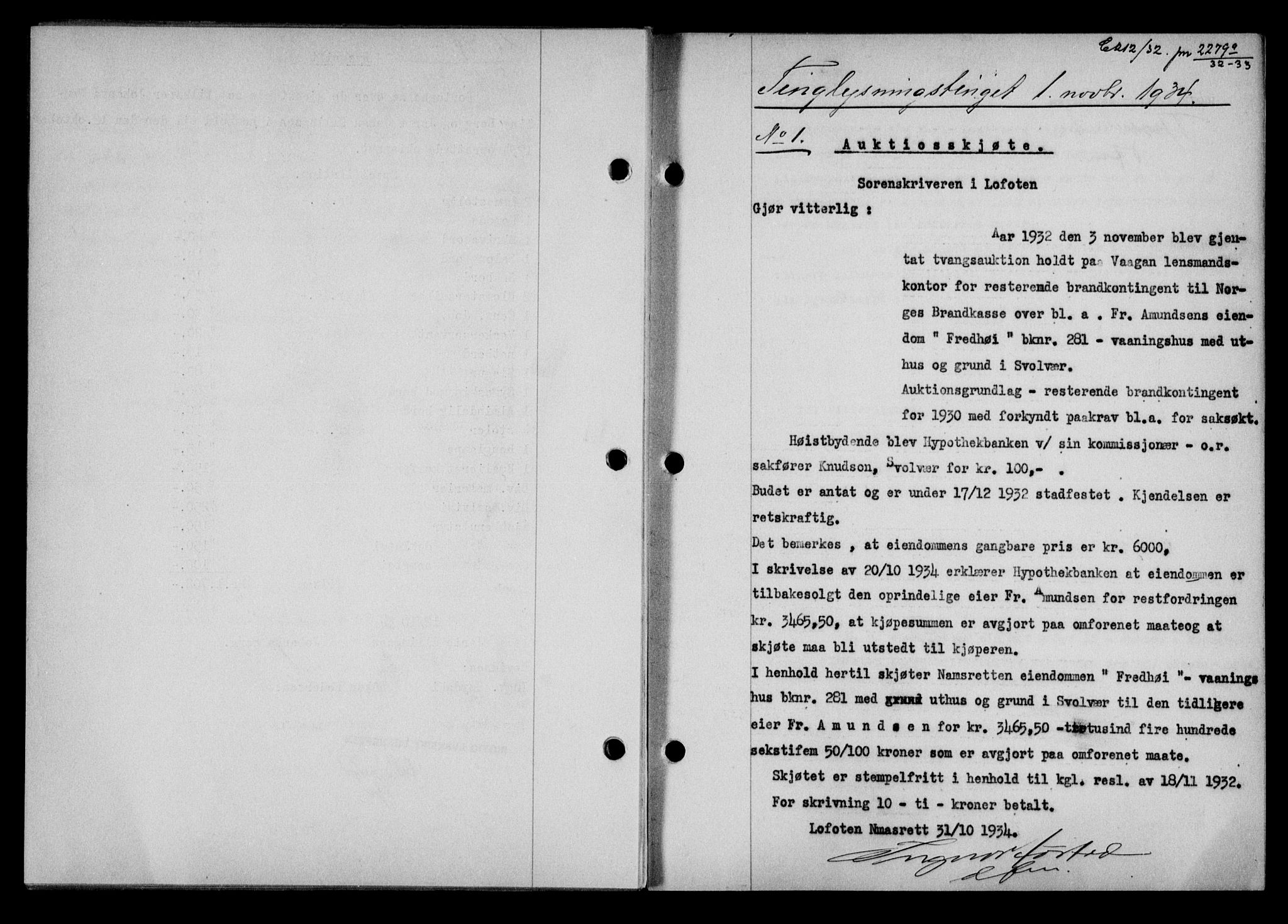 Lofoten sorenskriveri, SAT/A-0017/1/2/2C/L0030b: Mortgage book no. 30b, 1934-1934, Deed date: 01.11.1934