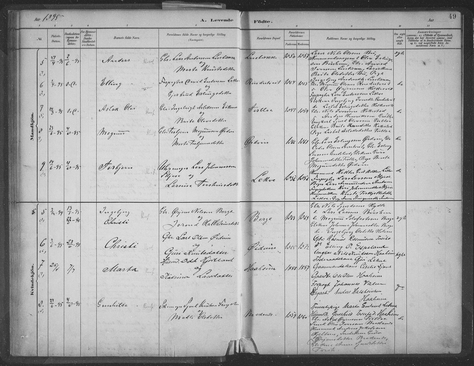 Ulvik sokneprestembete, AV/SAB-A-78801/H/Hab: Parish register (copy) no. A 3, 1883-1908, p. 49