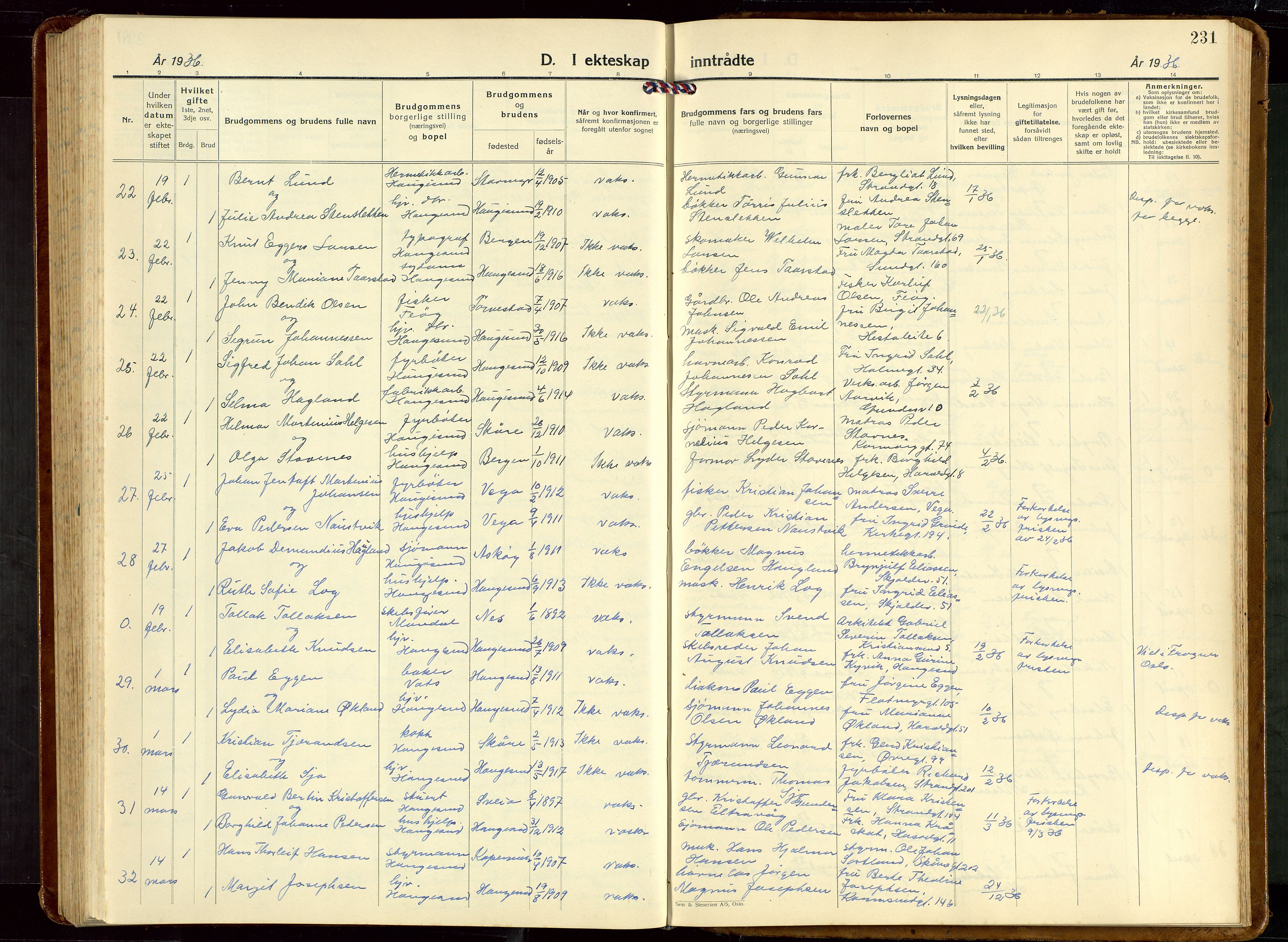 Haugesund sokneprestkontor, AV/SAST-A -101863/H/Ha/Hab/L0013: Parish register (copy) no. B 13, 1931-1943, p. 231