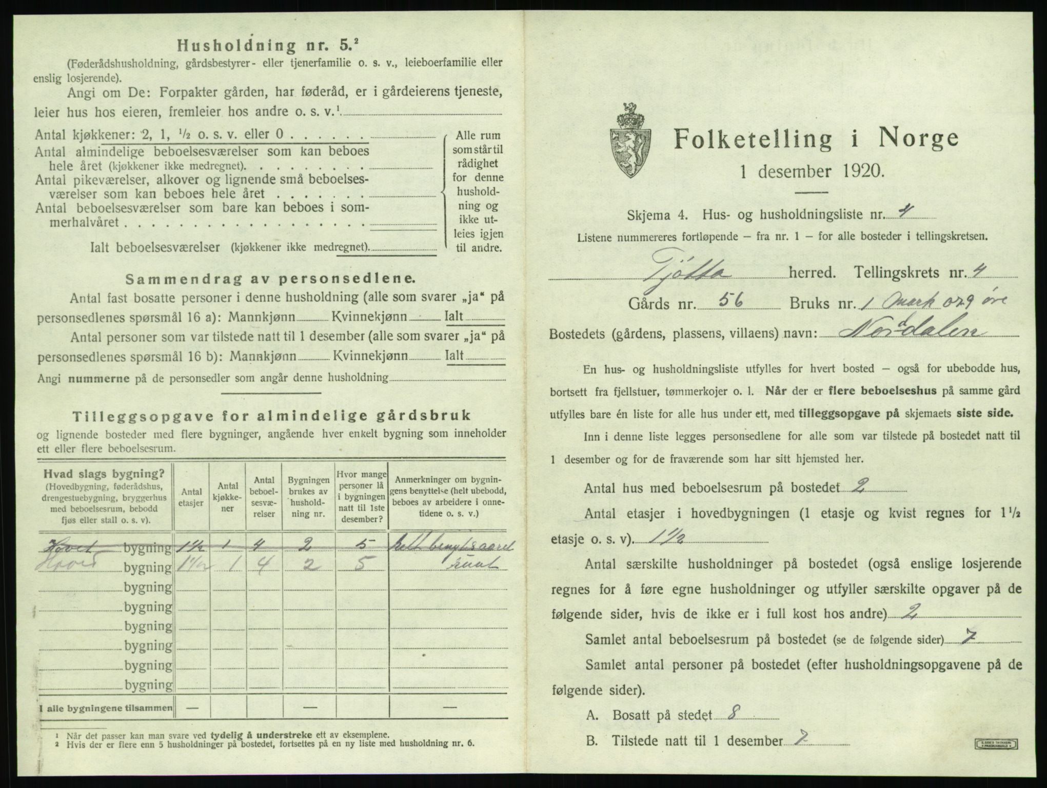 SAT, 1920 census for Tjøtta, 1920, p. 185