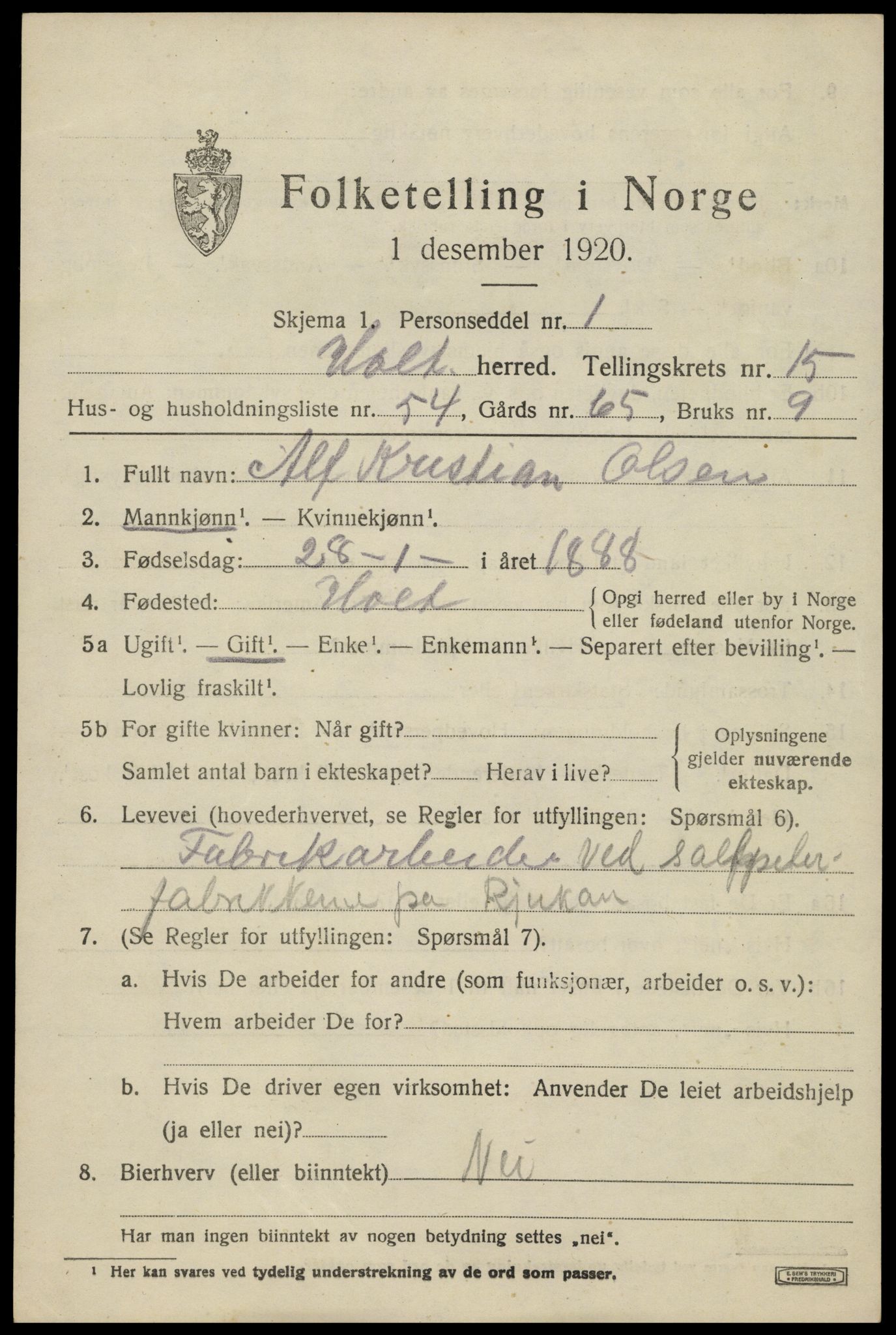 SAK, 1920 census for Holt, 1920, p. 8934