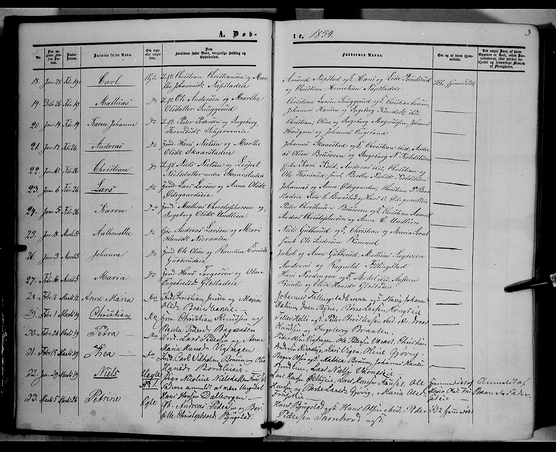 Vardal prestekontor, SAH/PREST-100/H/Ha/Haa/L0006: Parish register (official) no. 6, 1854-1866, p. 3