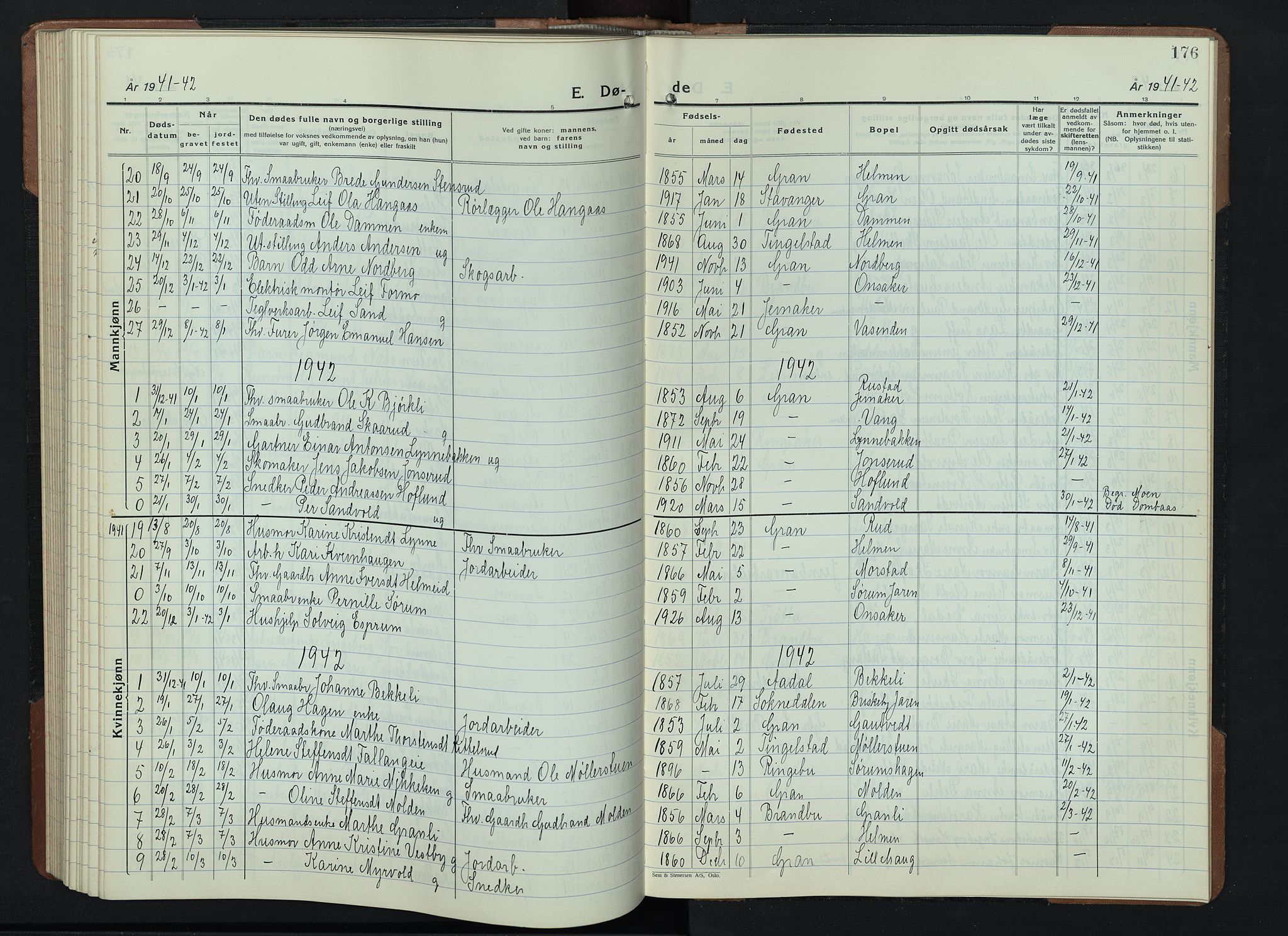 Gran prestekontor, AV/SAH-PREST-112/H/Ha/Hab/L0009: Parish register (copy) no. 9, 1933-1950, p. 176