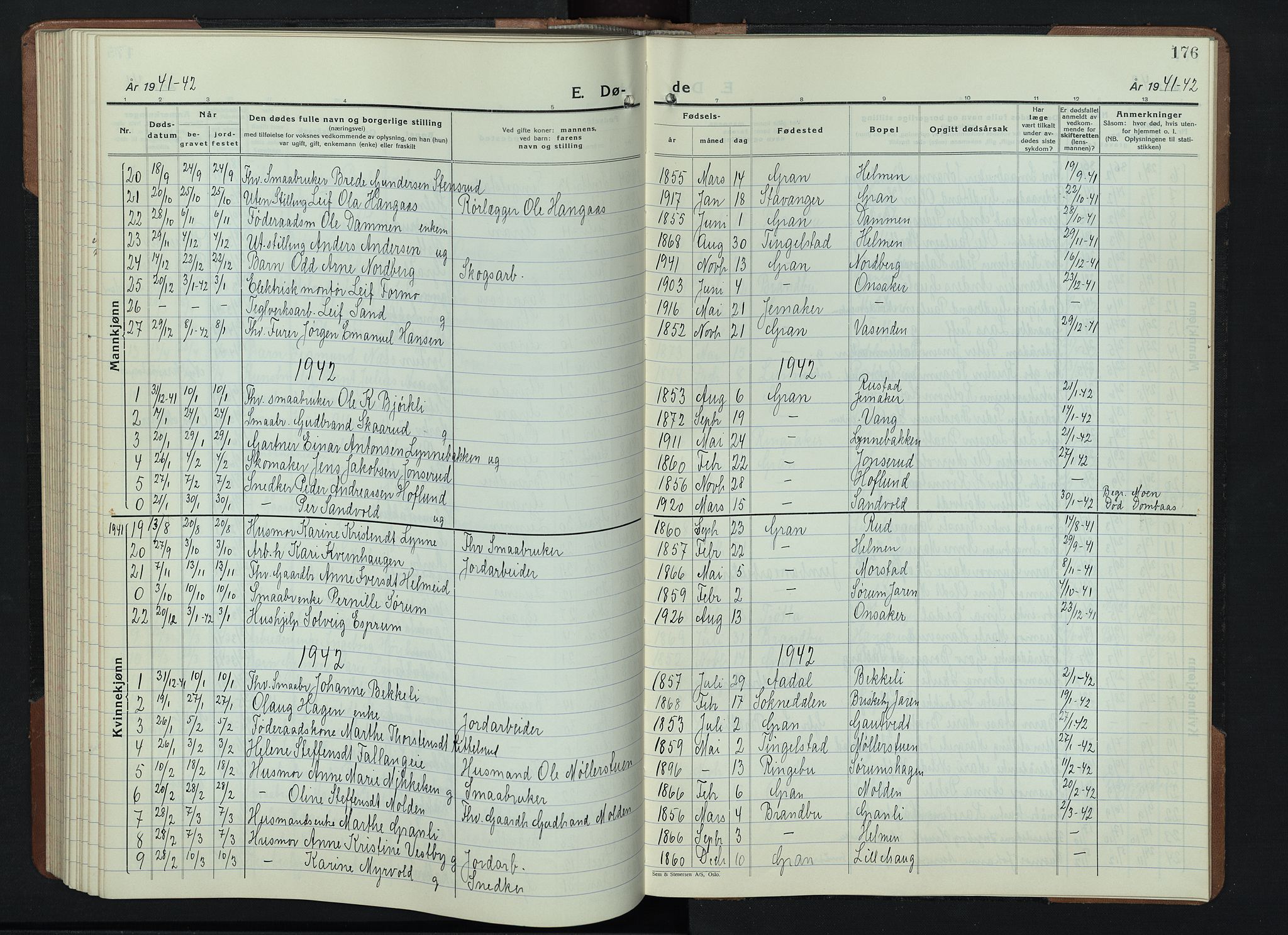 Gran prestekontor, AV/SAH-PREST-112/H/Ha/Hab/L0009: Parish register (copy) no. 9, 1933-1950, p. 176