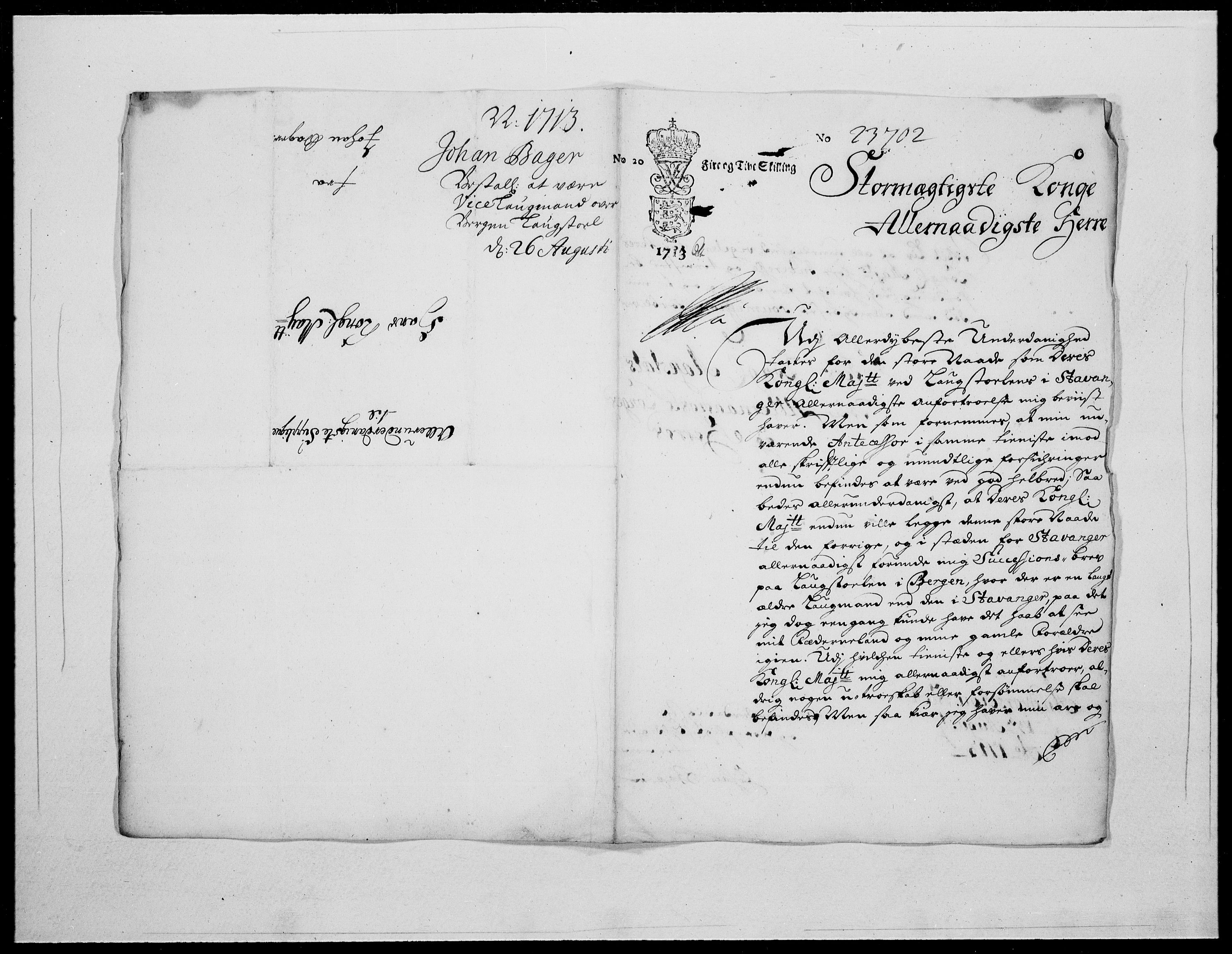 Danske Kanselli 1572-1799, RA/EA-3023/F/Fc/Fcc/Fcca/L0073: Norske innlegg 1572-1799, 1713, p. 124