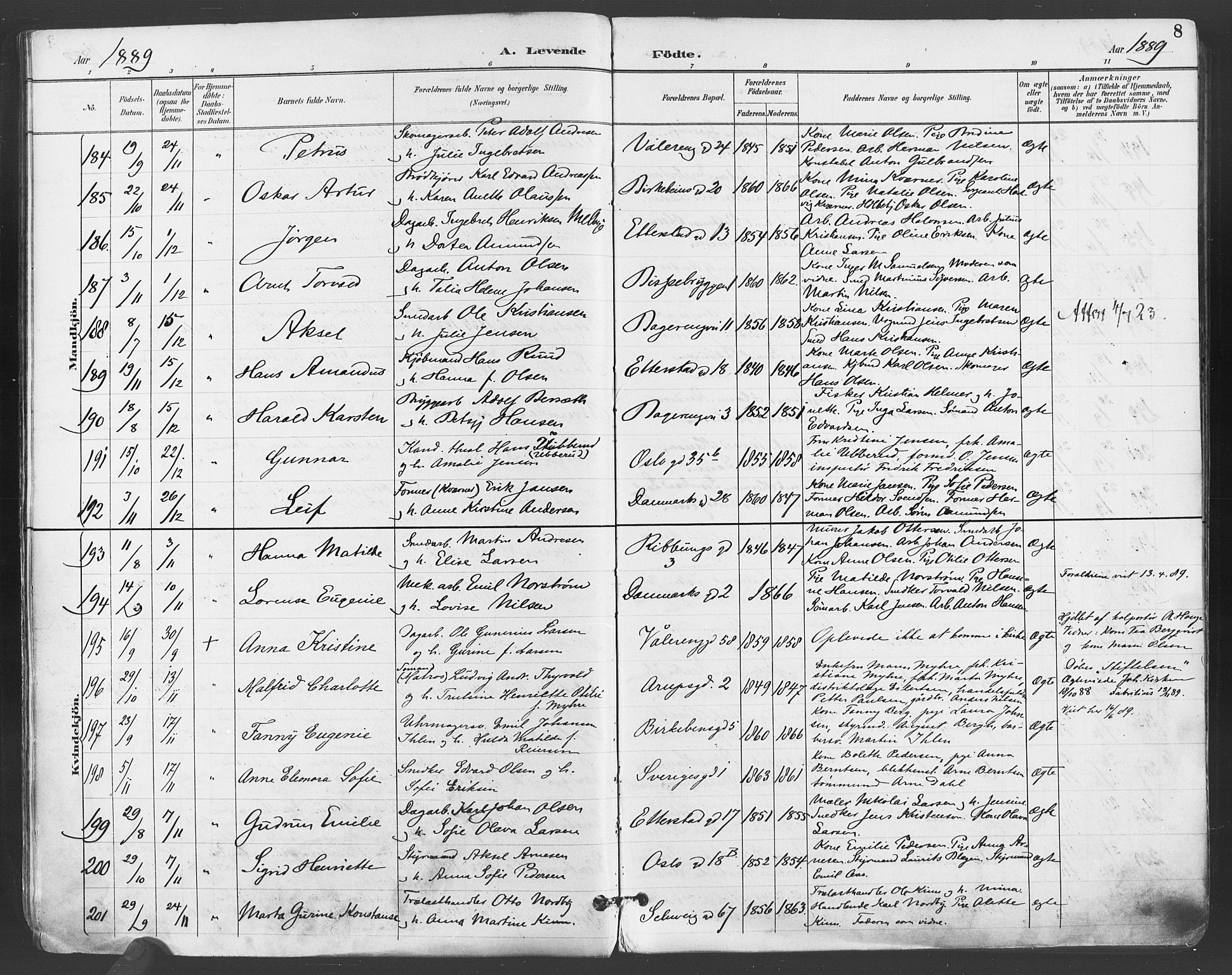 Gamlebyen prestekontor Kirkebøker, AV/SAO-A-10884/F/Fa/L0007: Parish register (official) no. 7, 1889-1899, p. 8