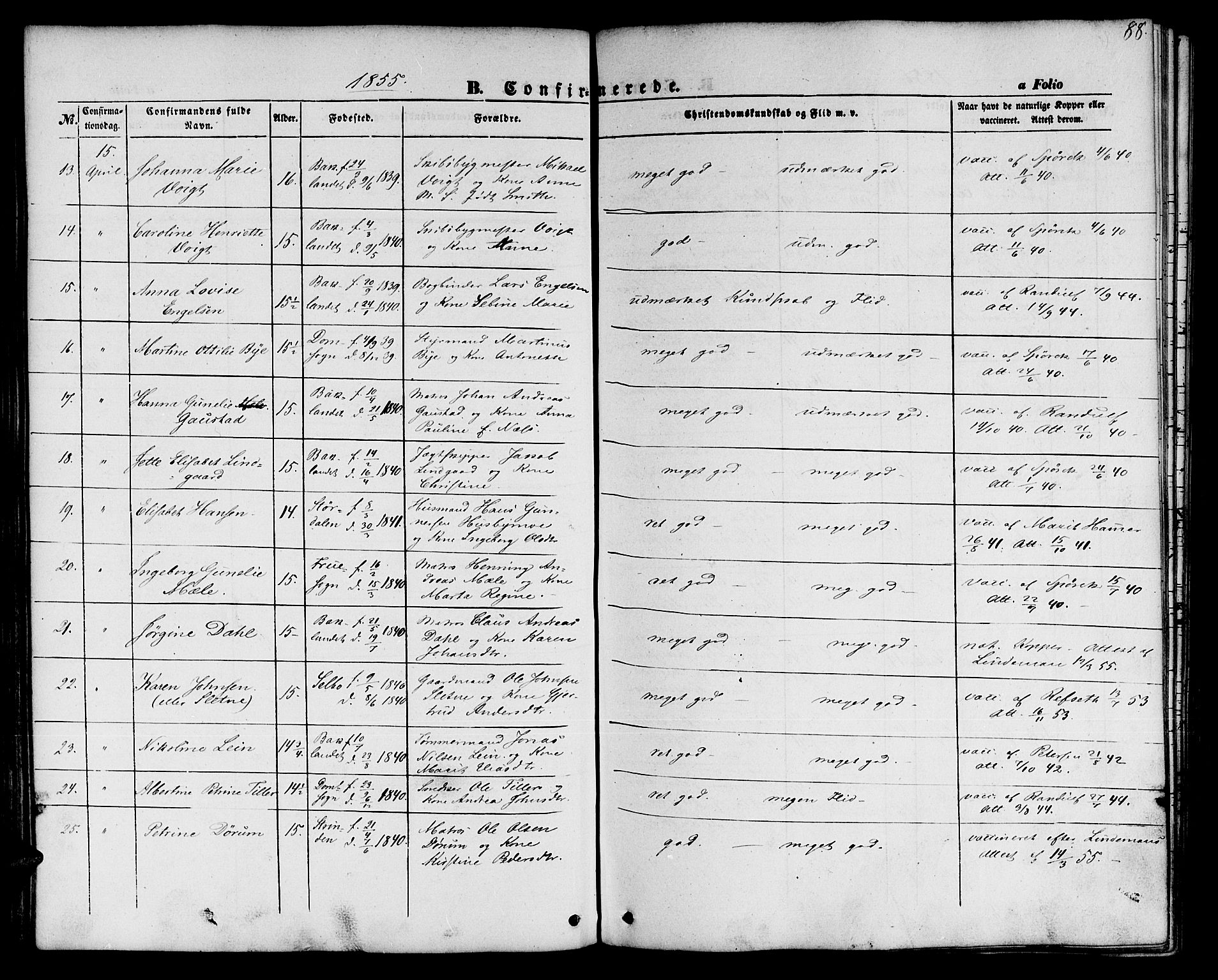 Ministerialprotokoller, klokkerbøker og fødselsregistre - Sør-Trøndelag, SAT/A-1456/604/L0184: Parish register (official) no. 604A05, 1851-1860, p. 88