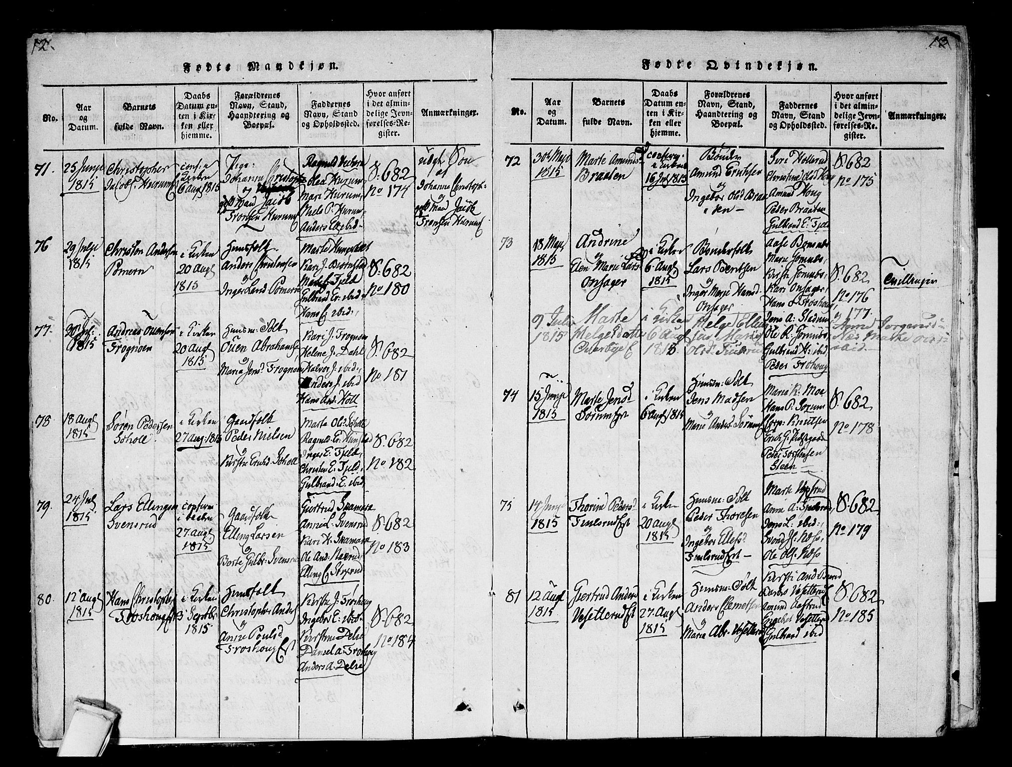 Hole kirkebøker, SAKO/A-228/F/Fa/L0004: Parish register (official) no. I 4, 1814-1833, p. 12-13
