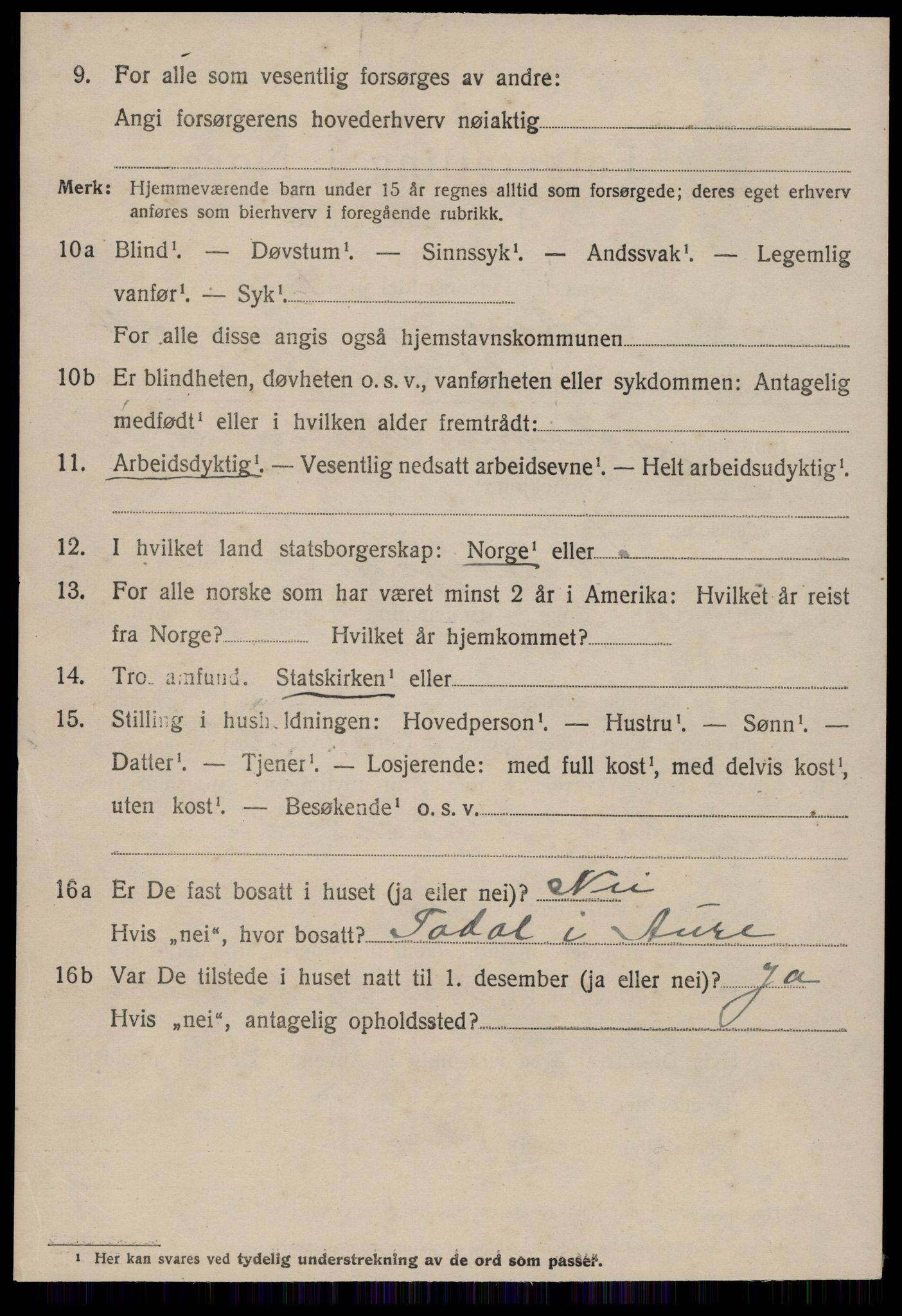 SAT, 1920 census for Aure, 1920, p. 2167