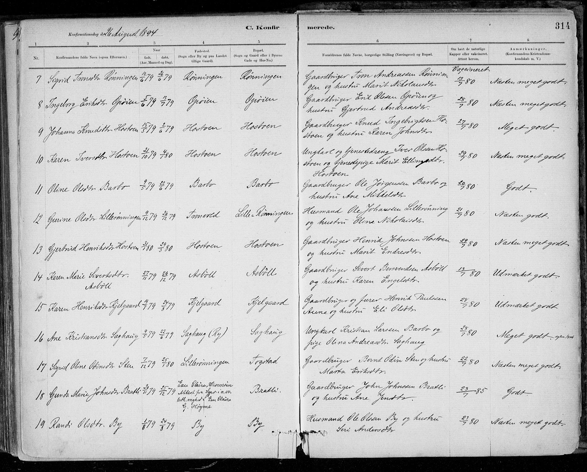 Ministerialprotokoller, klokkerbøker og fødselsregistre - Sør-Trøndelag, AV/SAT-A-1456/668/L0809: Parish register (official) no. 668A09, 1881-1895, p. 314