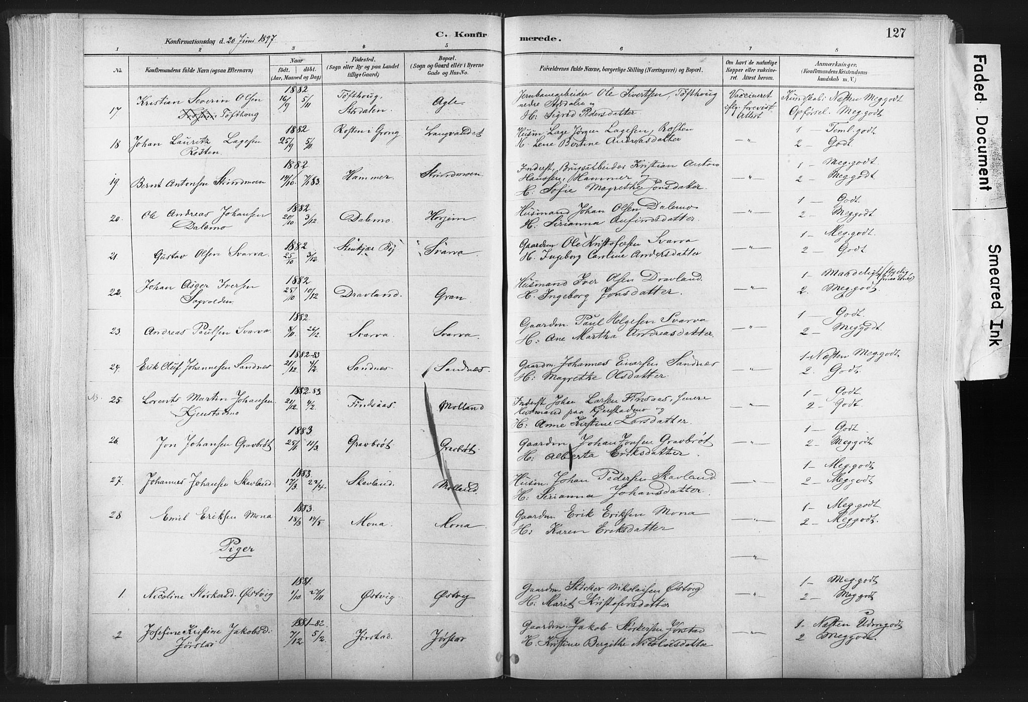 Ministerialprotokoller, klokkerbøker og fødselsregistre - Nord-Trøndelag, AV/SAT-A-1458/749/L0474: Parish register (official) no. 749A08, 1887-1903, p. 127