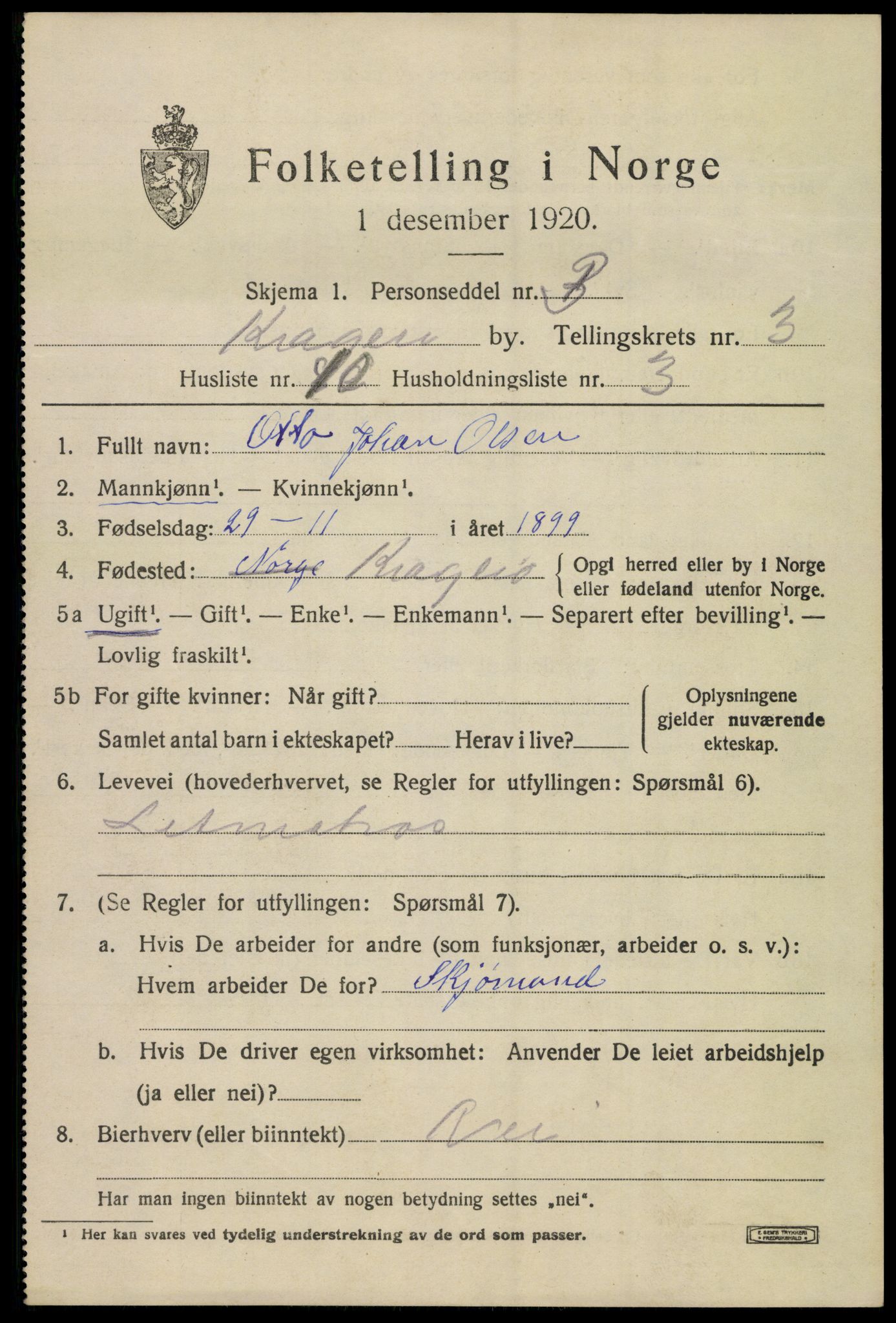 SAKO, 1920 census for Kragerø, 1920, p. 7221
