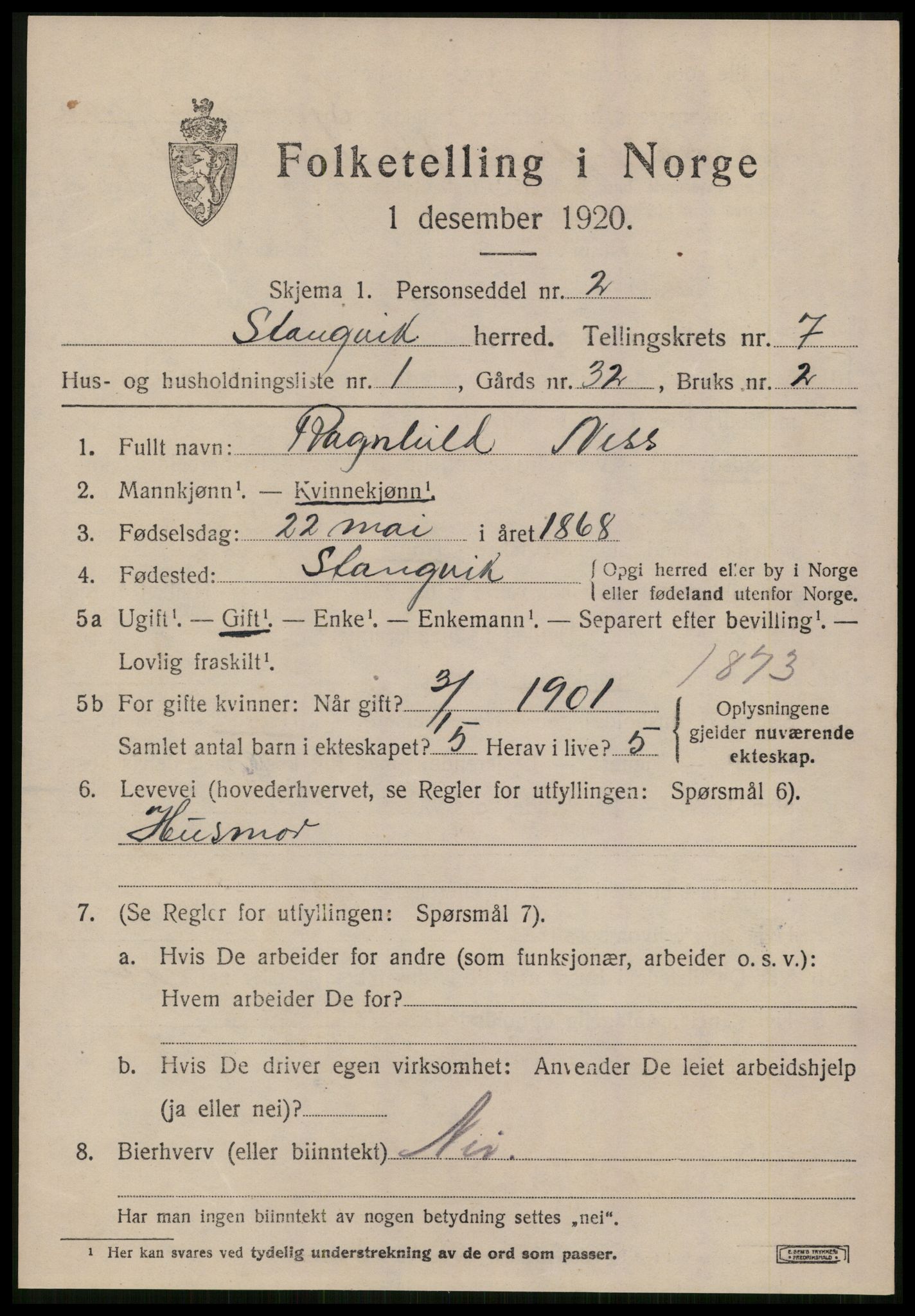 SAT, 1920 census for Stangvik, 1920, p. 4298