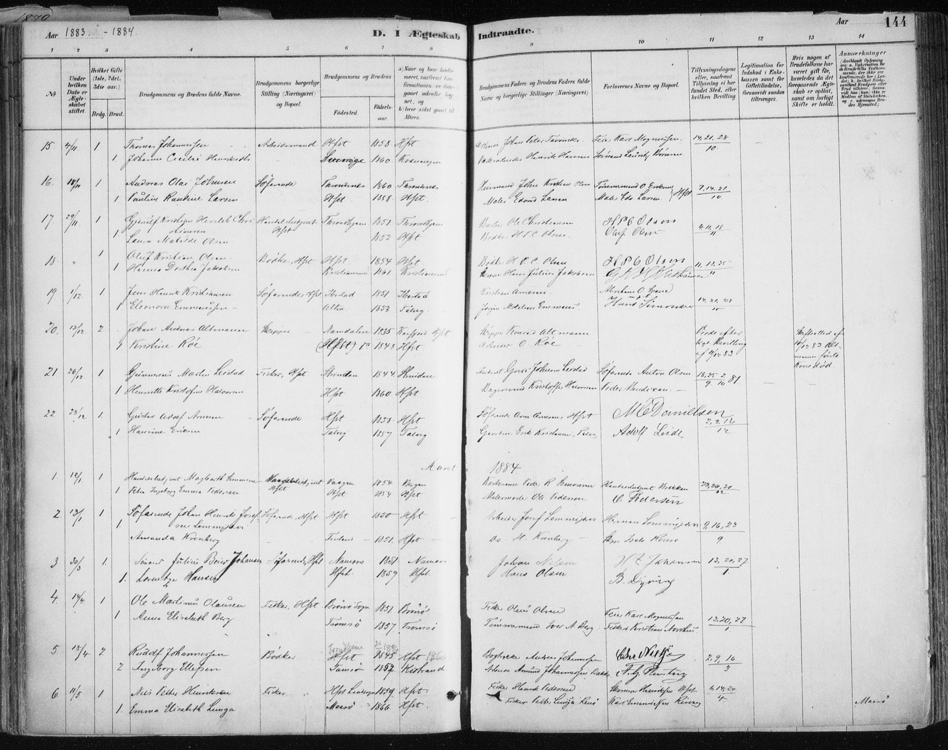 Hammerfest sokneprestkontor, SATØ/S-1347/H/Ha/L0008.kirke: Parish register (official) no. 8, 1878-1889, p. 144