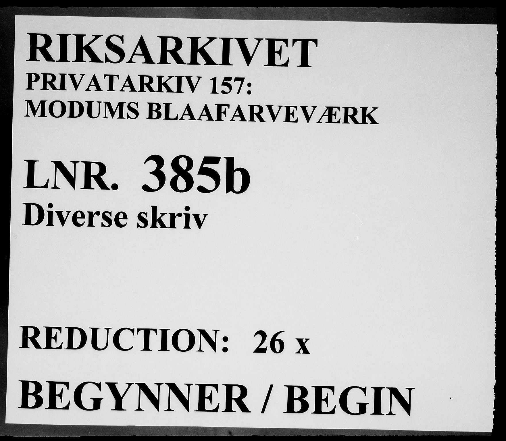 Modums Blaafarveværk, RA/PA-0157/G/Gk/L0385b/0001: -- / Diverse skriv, p. 1