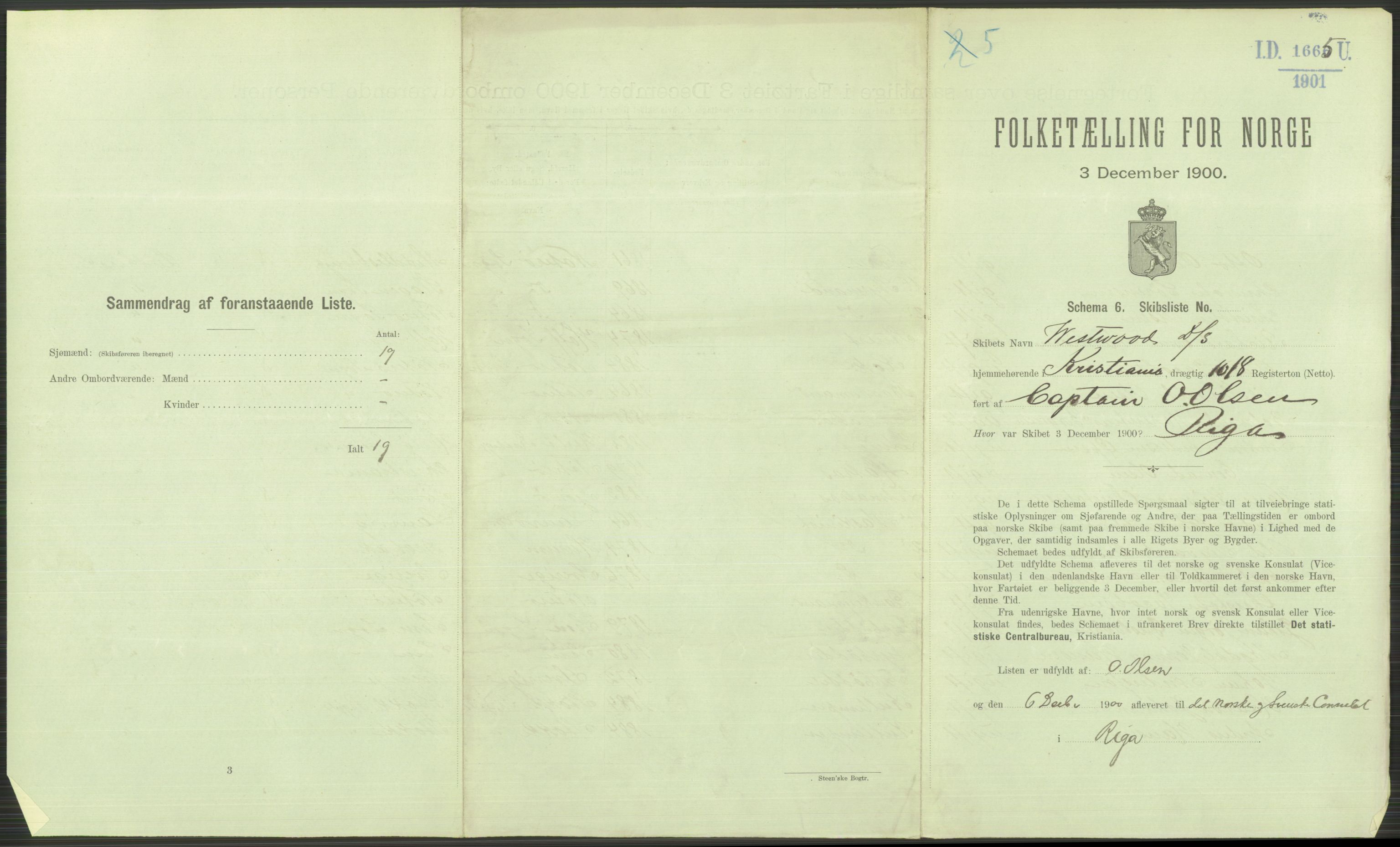 RA, 1900 Census - ship lists from ships in Norwegian harbours, harbours abroad and at sea, 1900, p. 3683