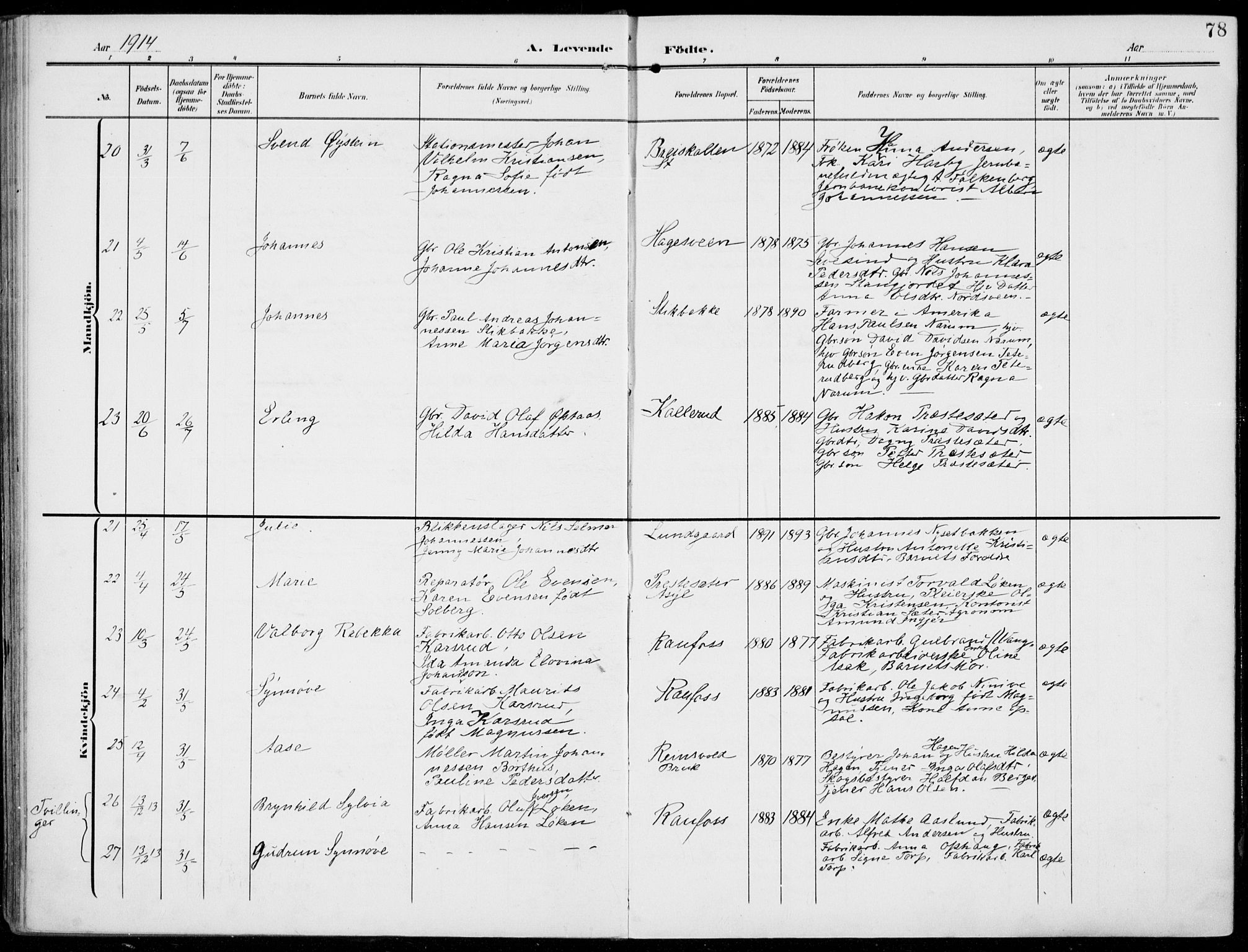 Vestre Toten prestekontor, AV/SAH-PREST-108/H/Ha/Haa/L0014: Parish register (official) no. 14, 1907-1920, p. 78