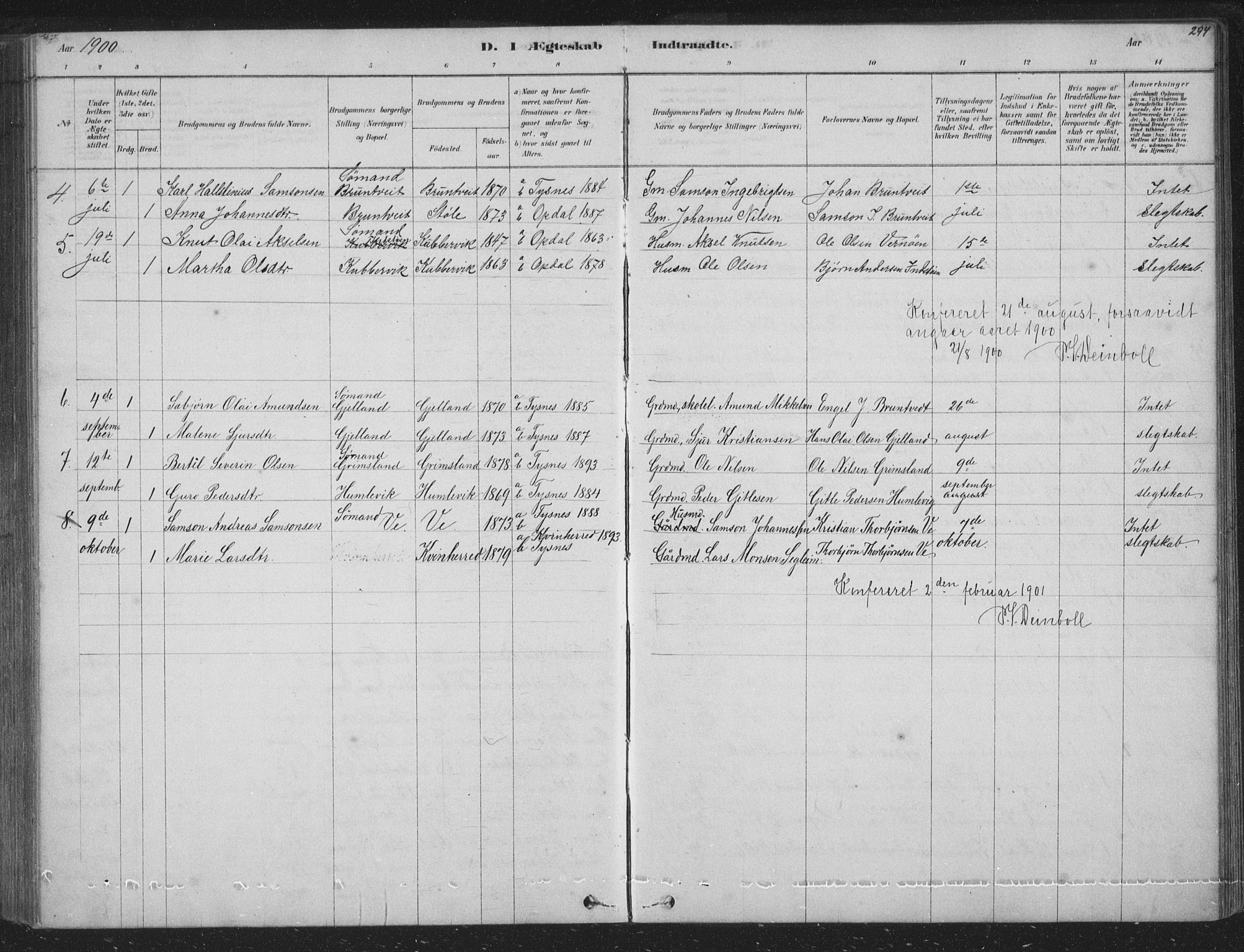 Tysnes sokneprestembete, AV/SAB-A-78601/H/Hab: Parish register (copy) no. B 2, 1878-1918, p. 294