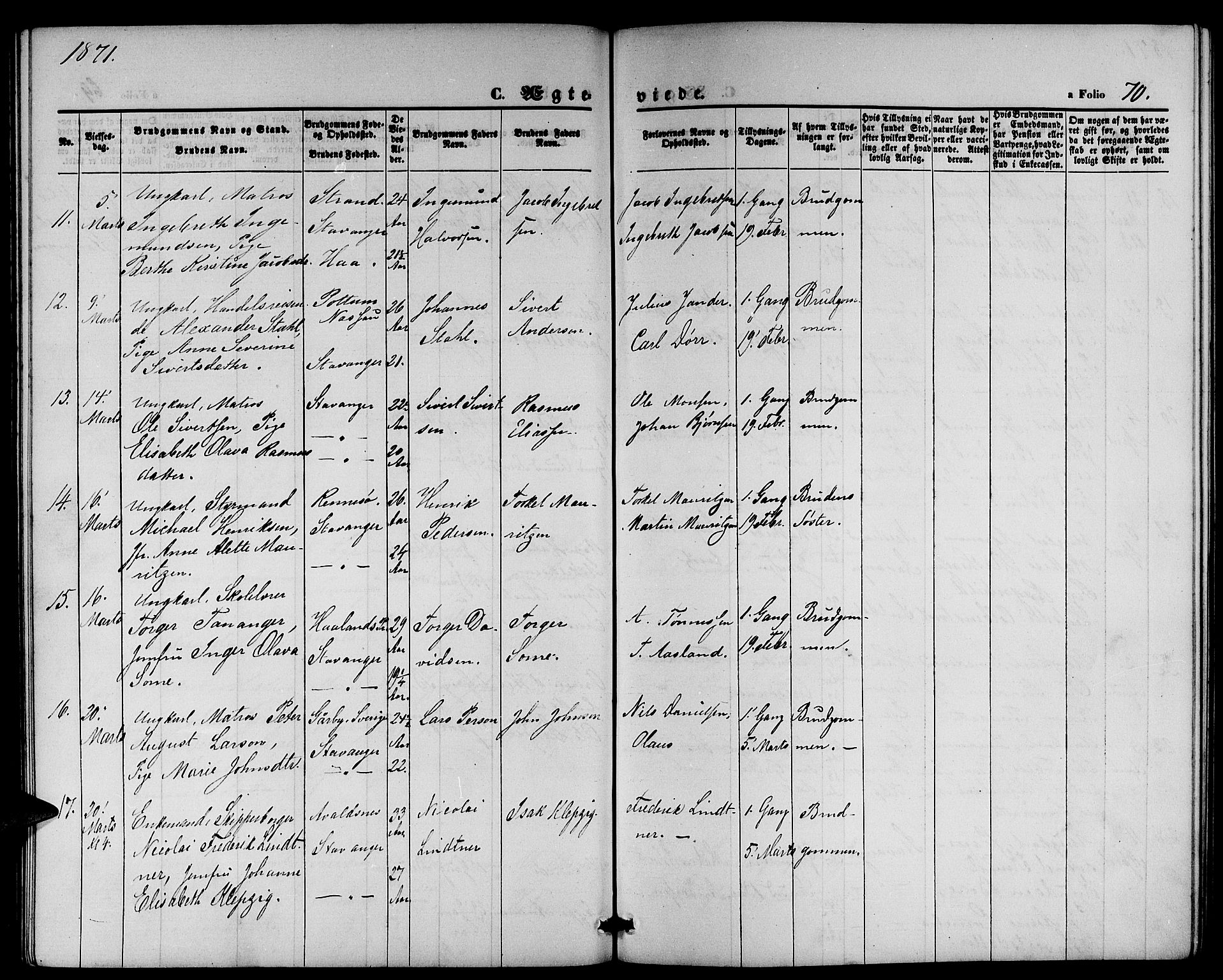 St. Petri sokneprestkontor, AV/SAST-A-101813/001/30/30BB/L0002: Parish register (copy) no. B 2, 1865-1885, p. 70