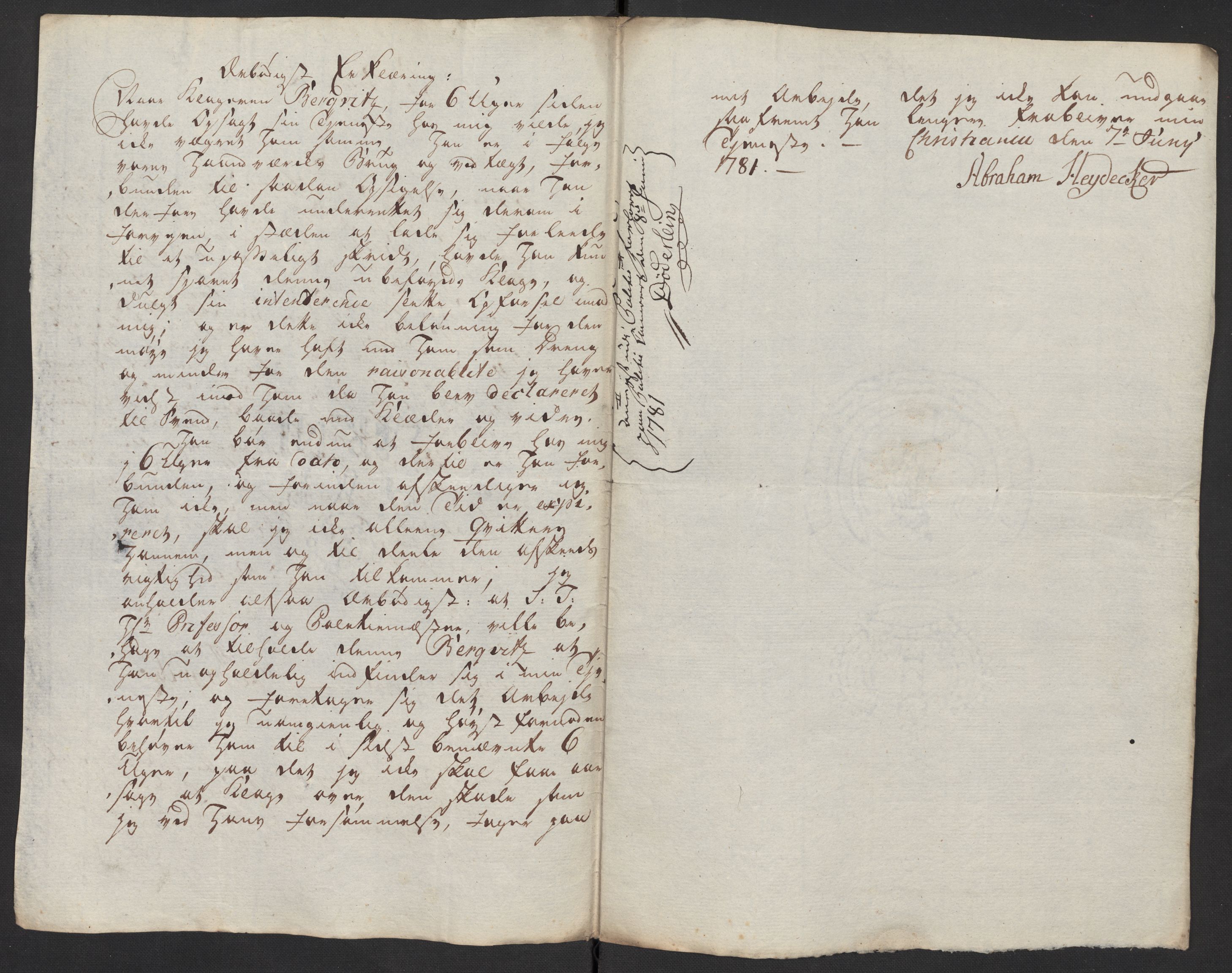 Oslo politidistrikt, AV/SAO-A-10085/D/Da/L0003: Innkomne brev, pro memoria m.v., 1781, p. 228