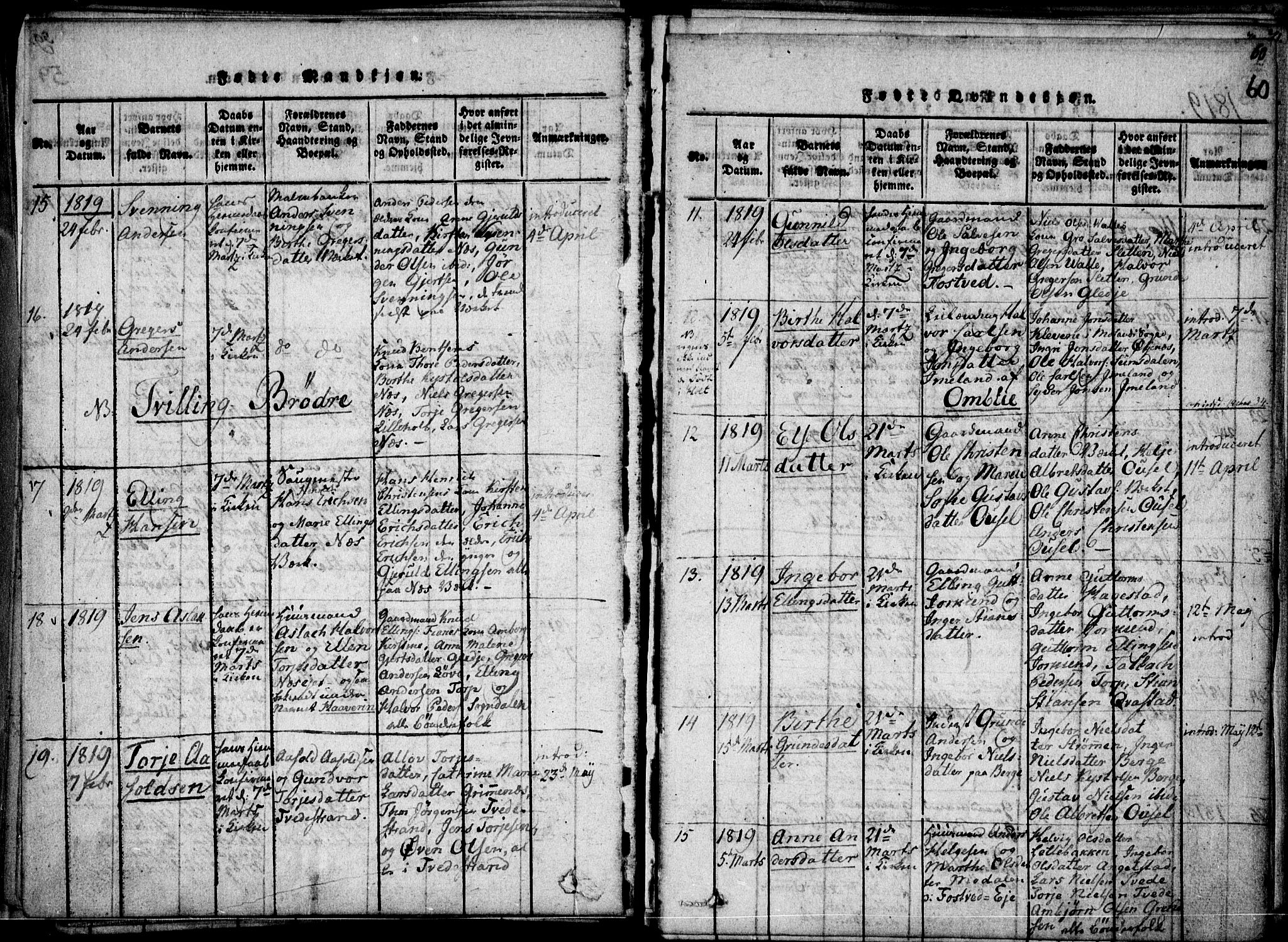 Holt sokneprestkontor, AV/SAK-1111-0021/F/Fa/L0005: Parish register (official) no. A 5, 1813-1821, p. 60