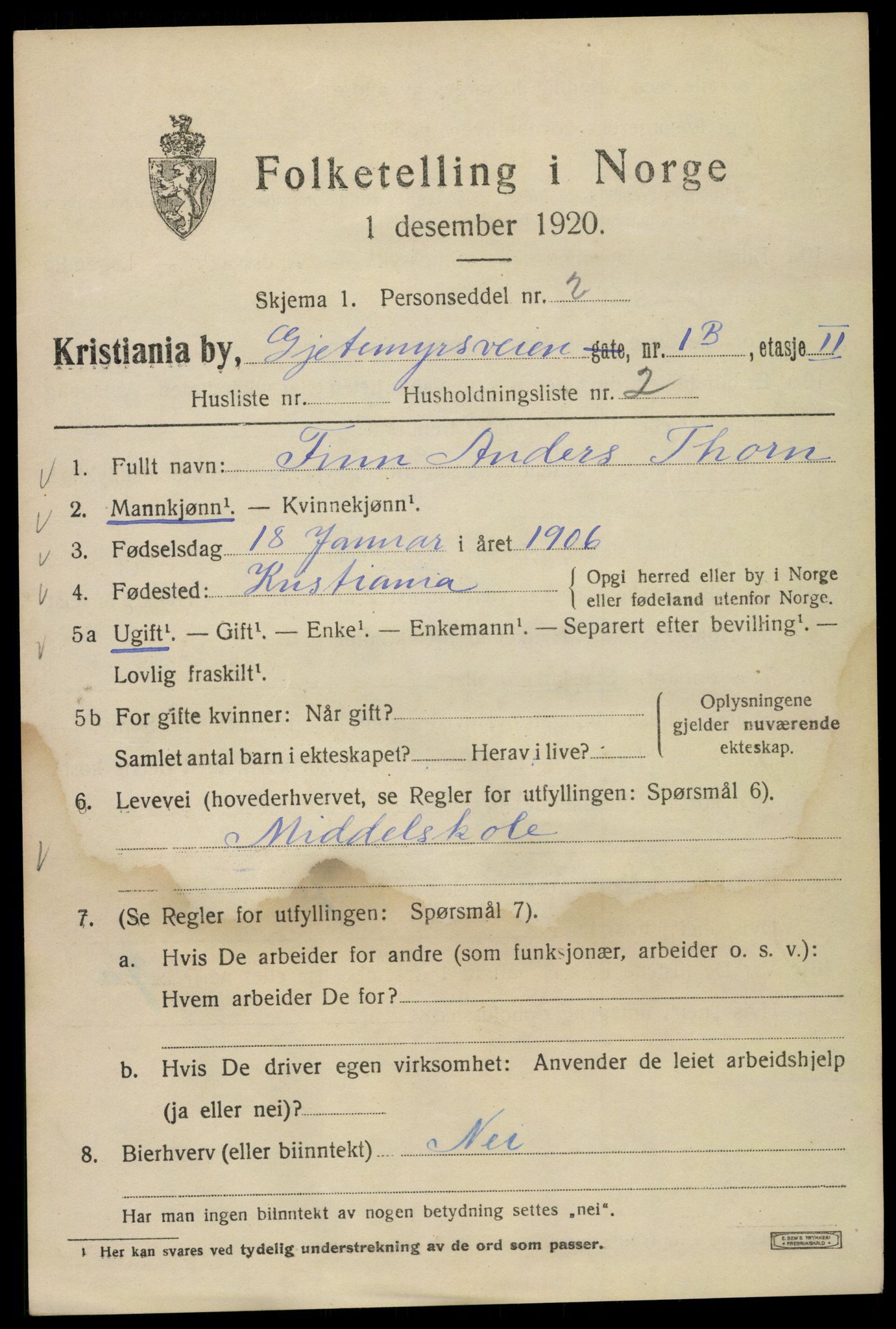 SAO, 1920 census for Kristiania, 1920, p. 248057