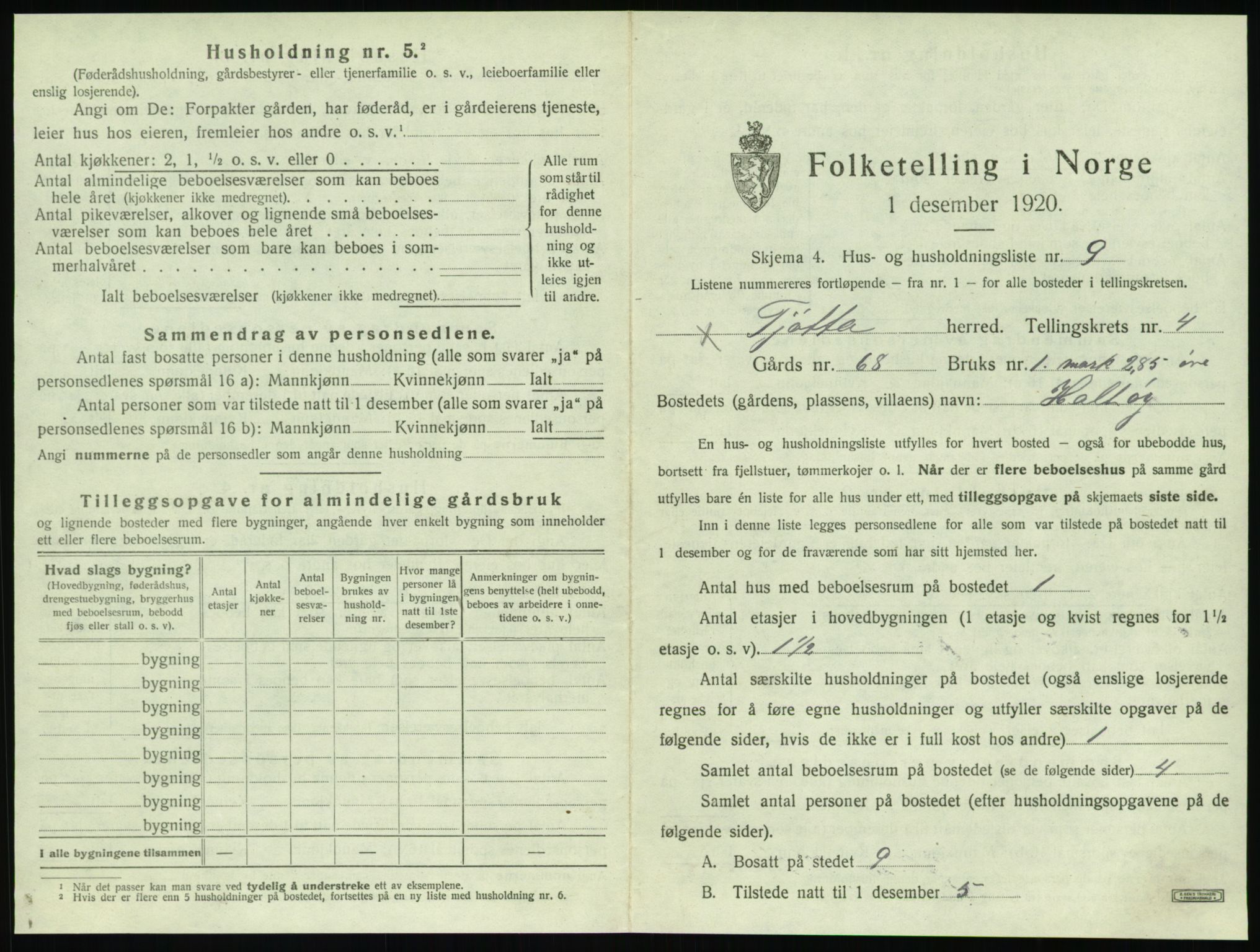 SAT, 1920 census for Tjøtta, 1920, p. 195