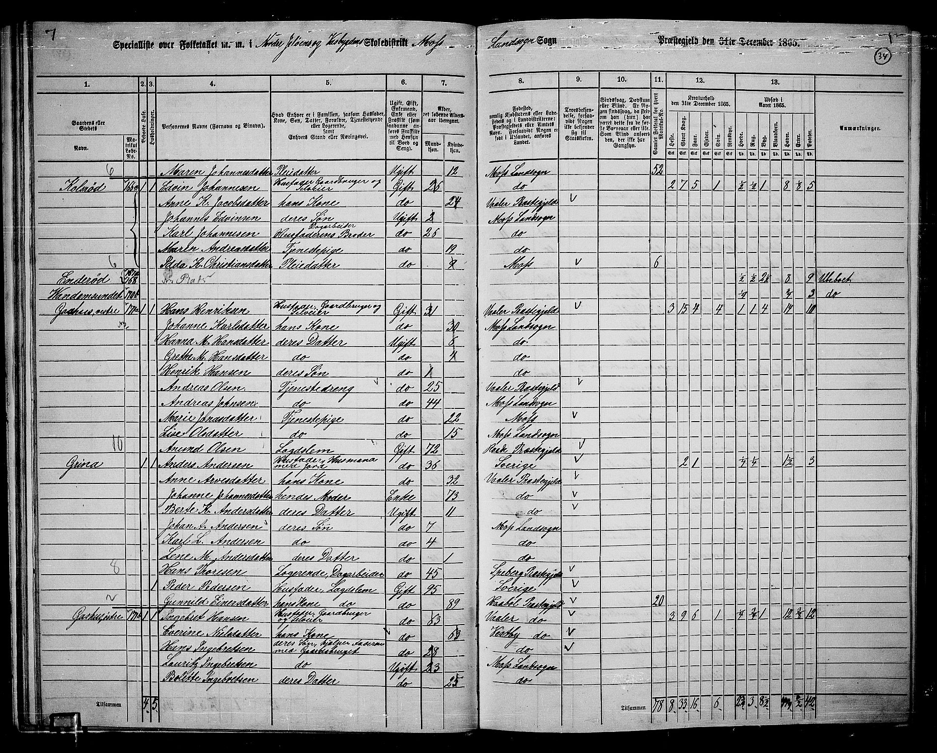 RA, 1865 census for Moss/Moss, 1865, p. 32